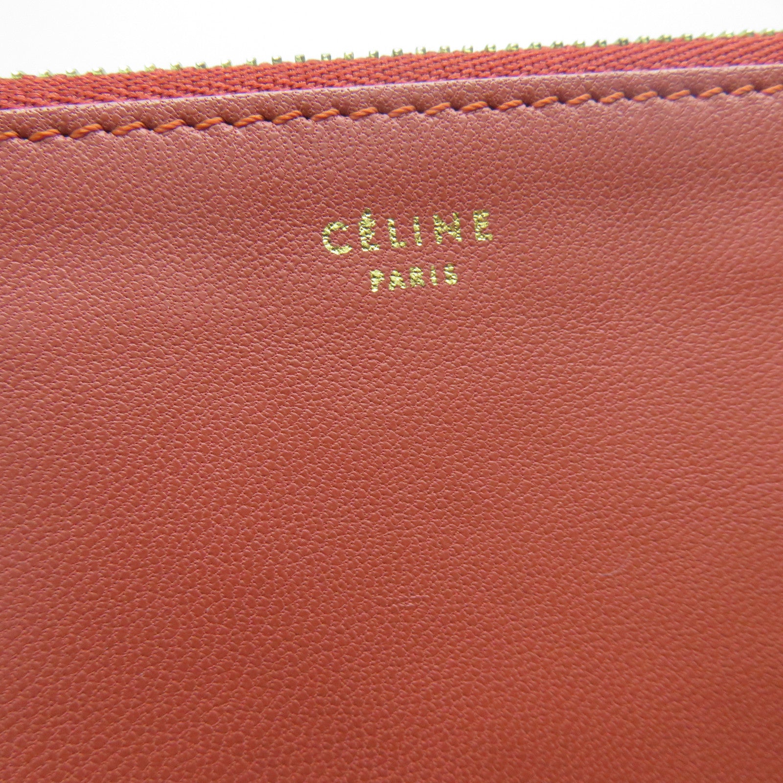 CELINE 牛皮皮革Clutch金扣手拿包紅色/啡色