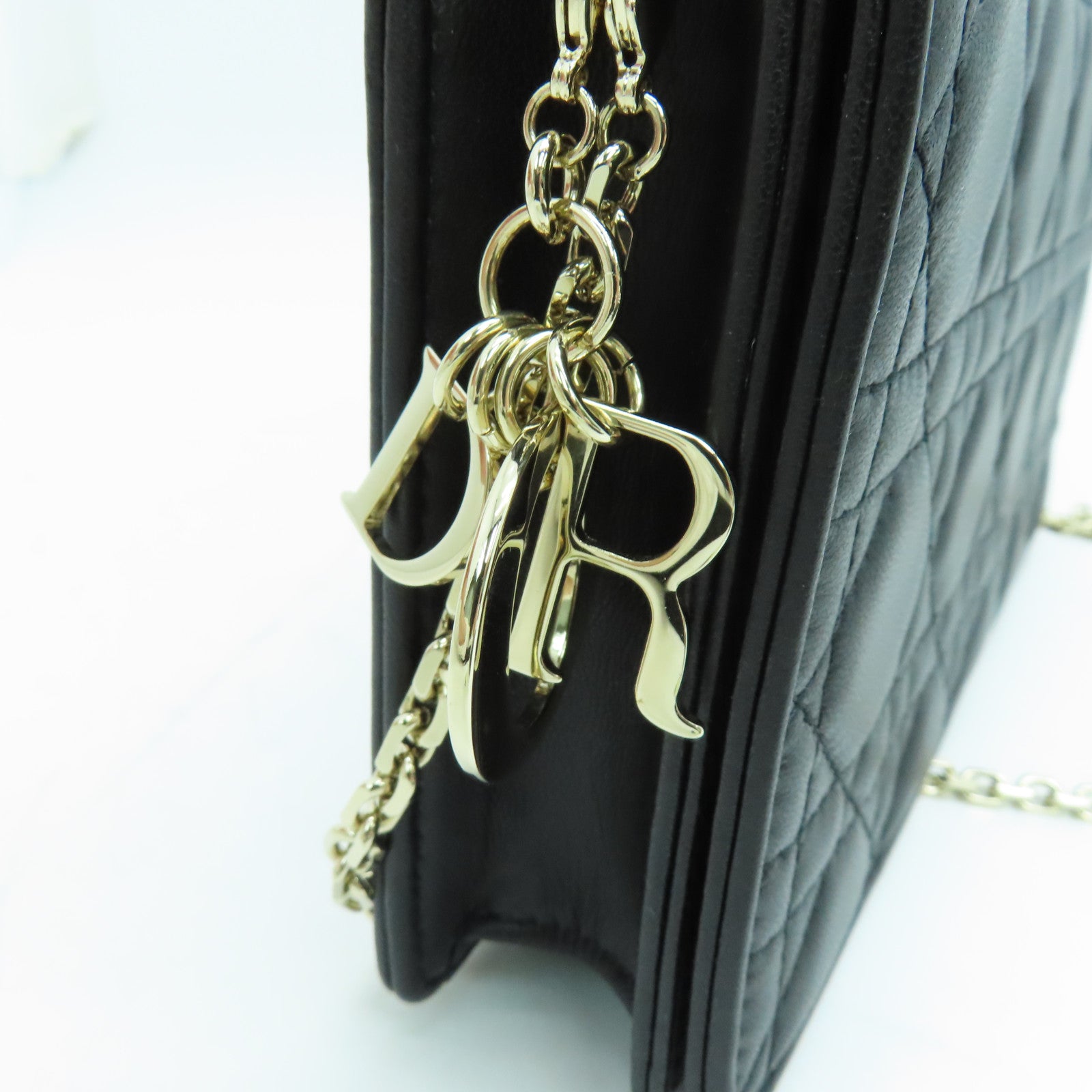 Dior 牛皮皮革Chain Shoulder銀扣鏈帶肩背袋黑色