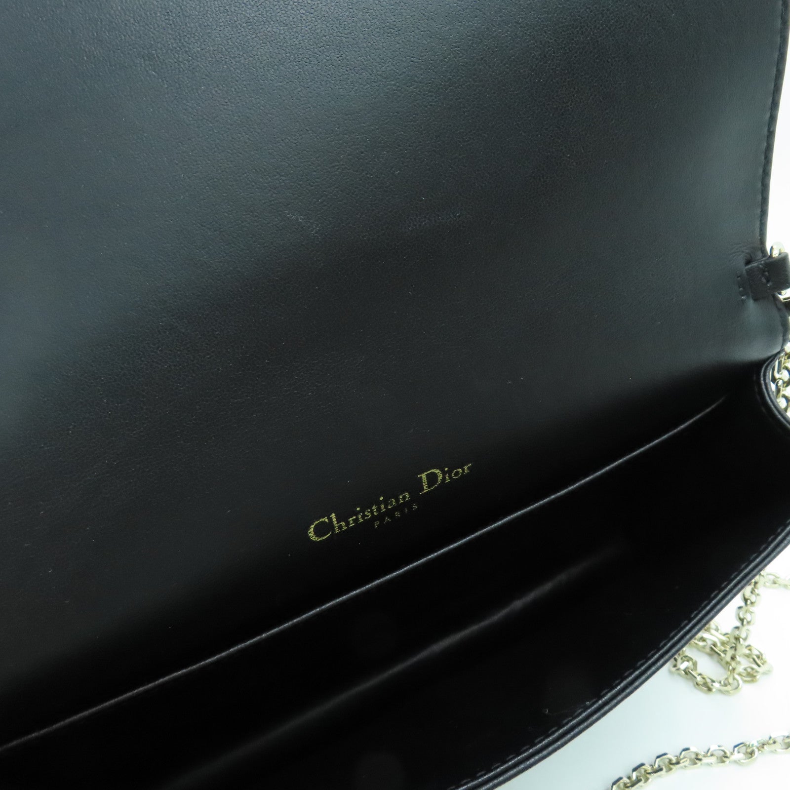 Dior 牛皮皮革Chain Shoulder銀扣鏈帶肩背袋黑色