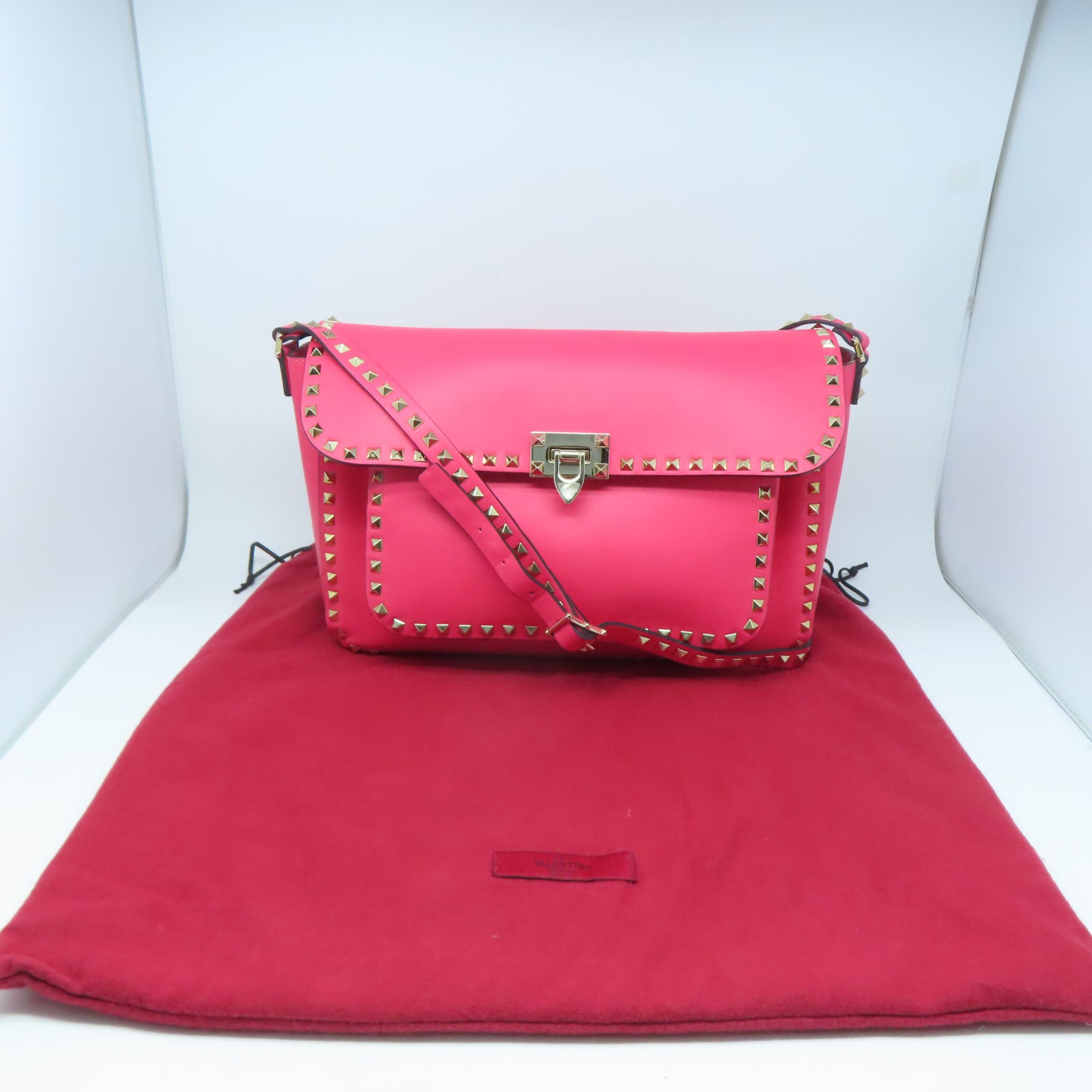 Valentino 牛皮皮革Shoulder Bag金扣肩背袋粉紅色