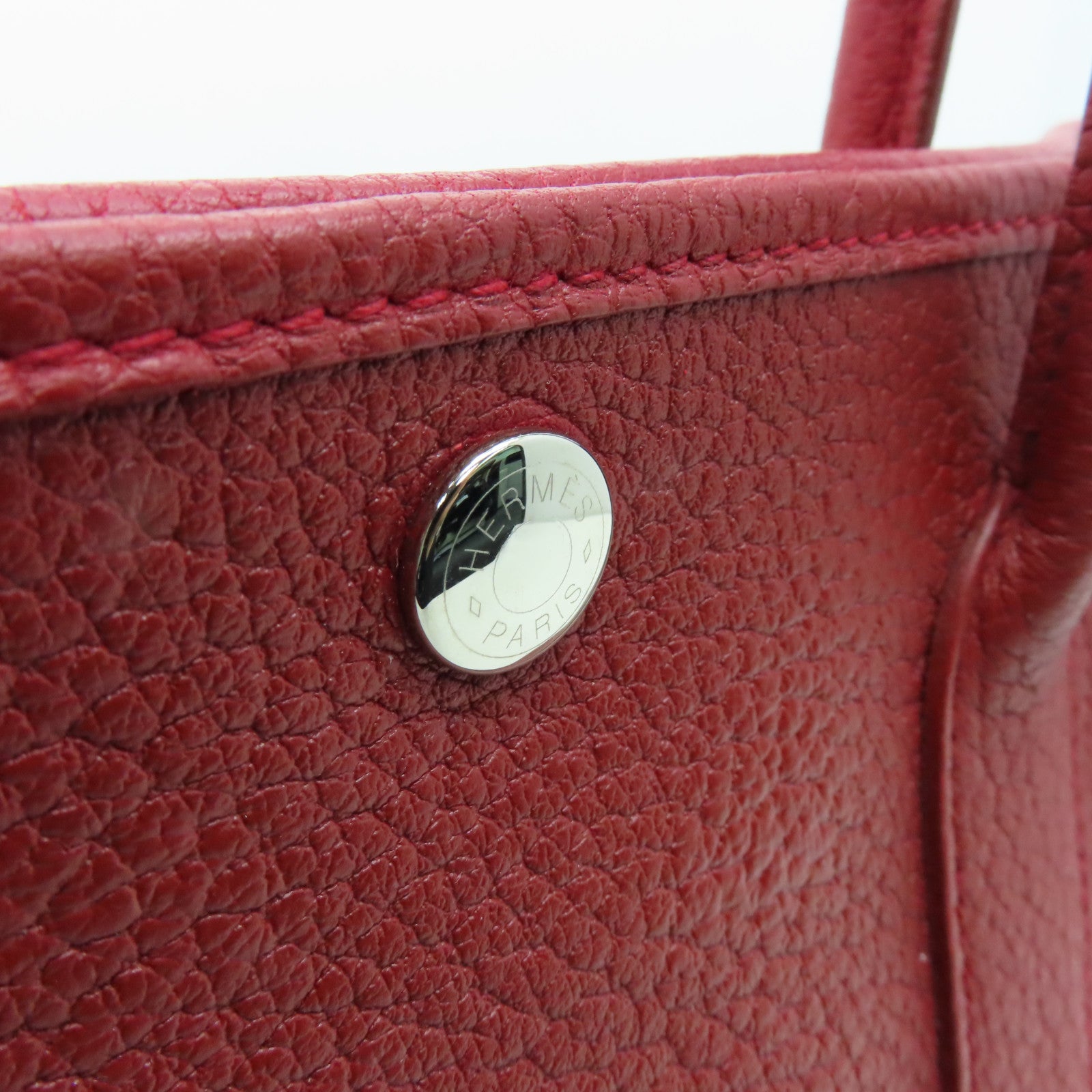 HERMES Negonda皮革Garden Party TPM银扣手挽袋Rouge Casaque红色
