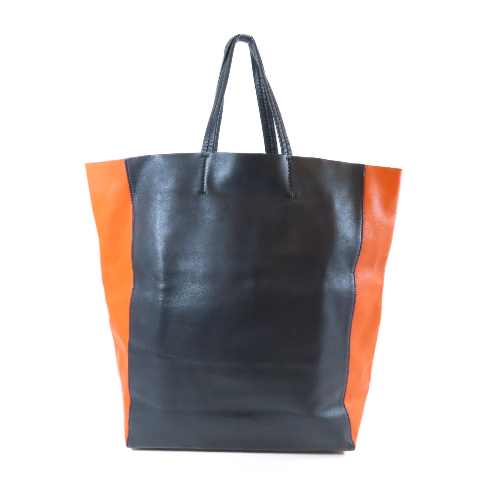 CELINE 羊皮皮革Cabas Tote金扣手挽袋黑色/橙色