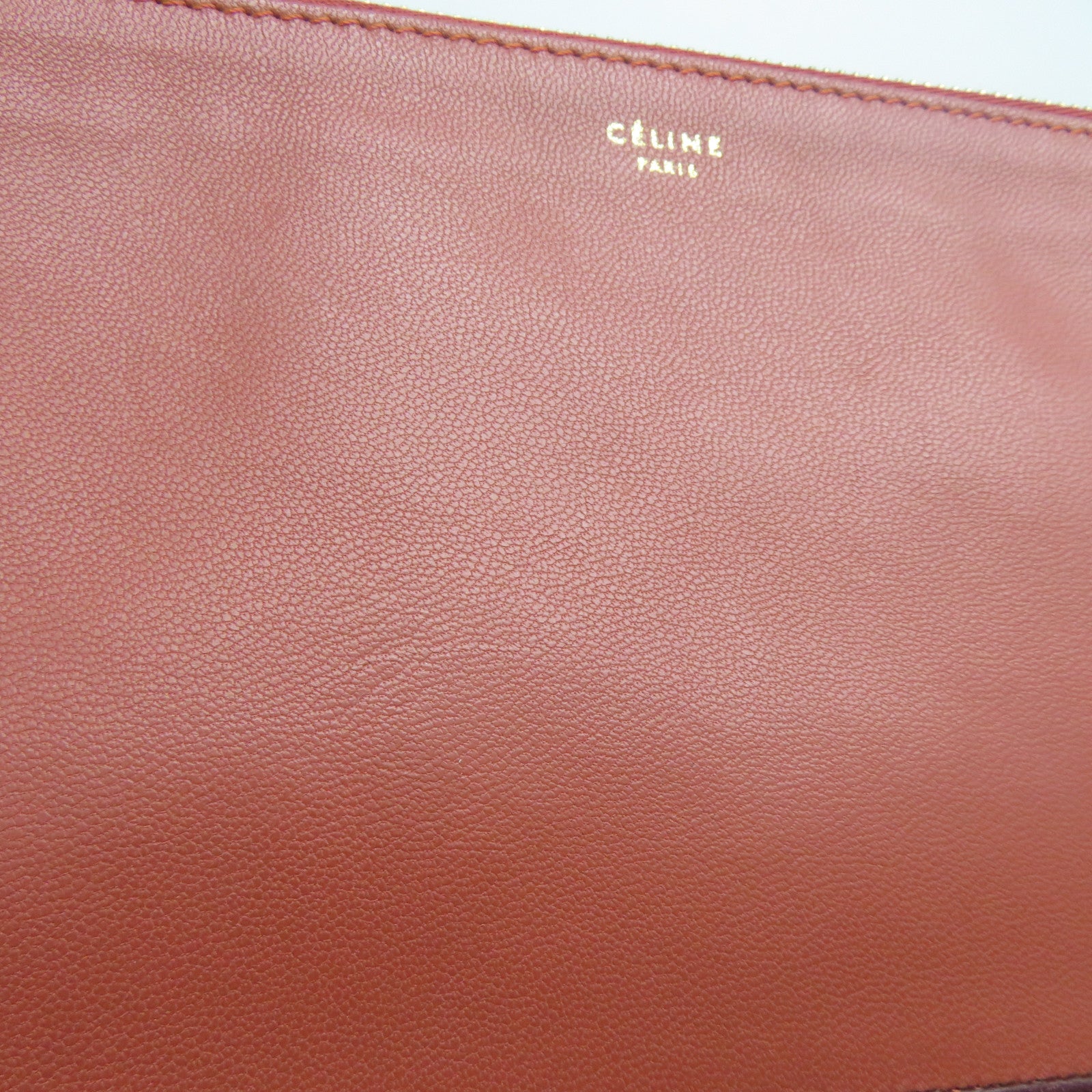 CELINE 牛皮皮革Clutch金扣手拿包紅色/啡色