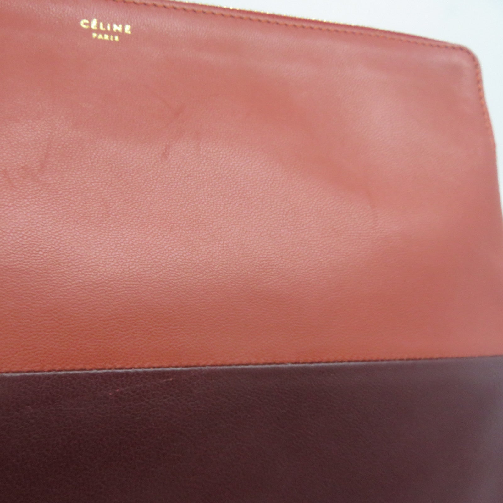 CELINE 牛皮皮革Clutch金扣手拿包紅色/啡色