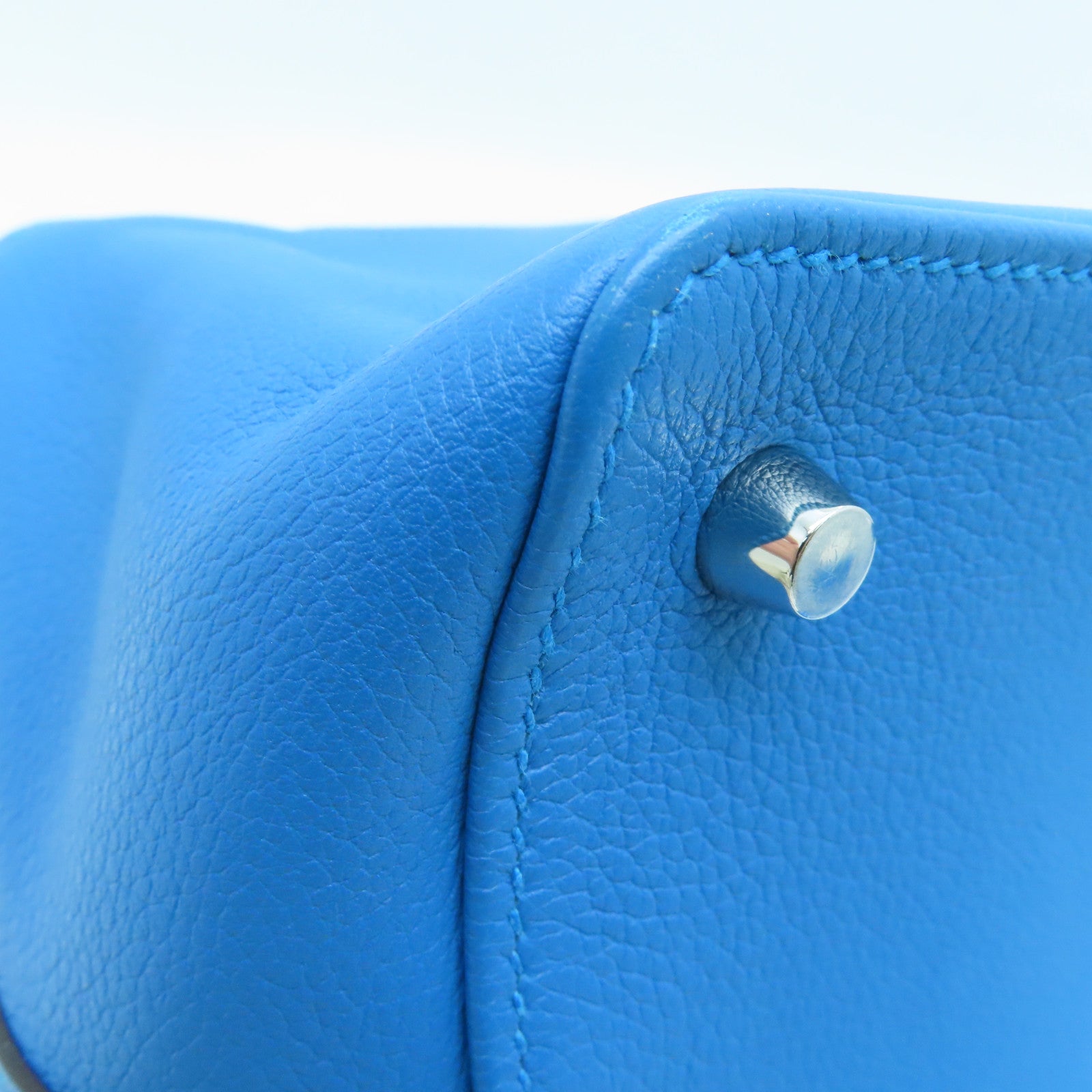 HERMES 【激減優惠】Evercolor皮革Toolbox 20 Shoulder Bag銀扣手挽肩背兩用袋藍色