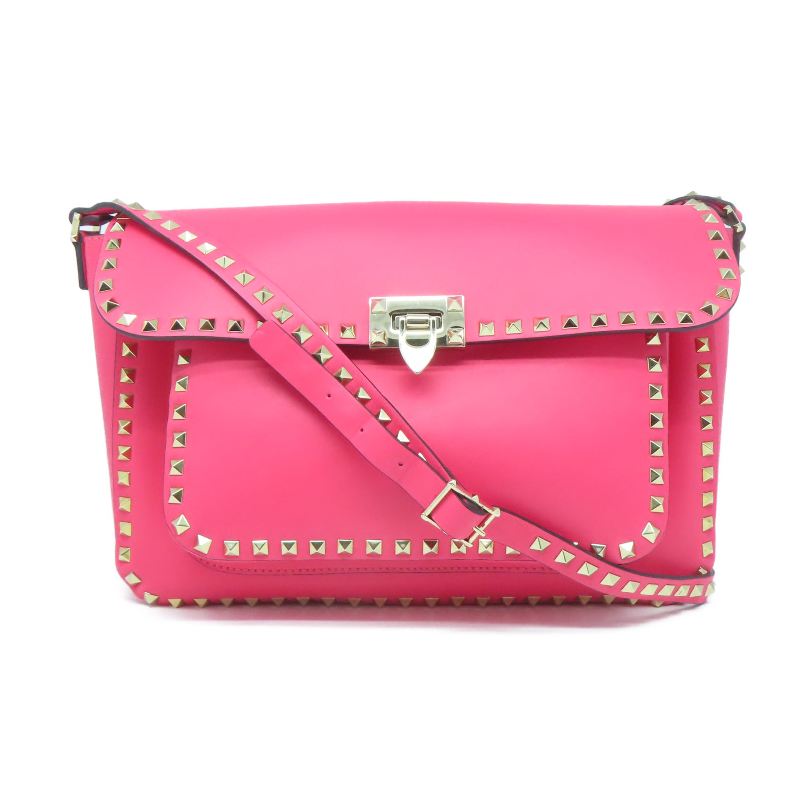 Valentino 牛皮皮革Shoulder Bag金扣肩背袋粉紅色