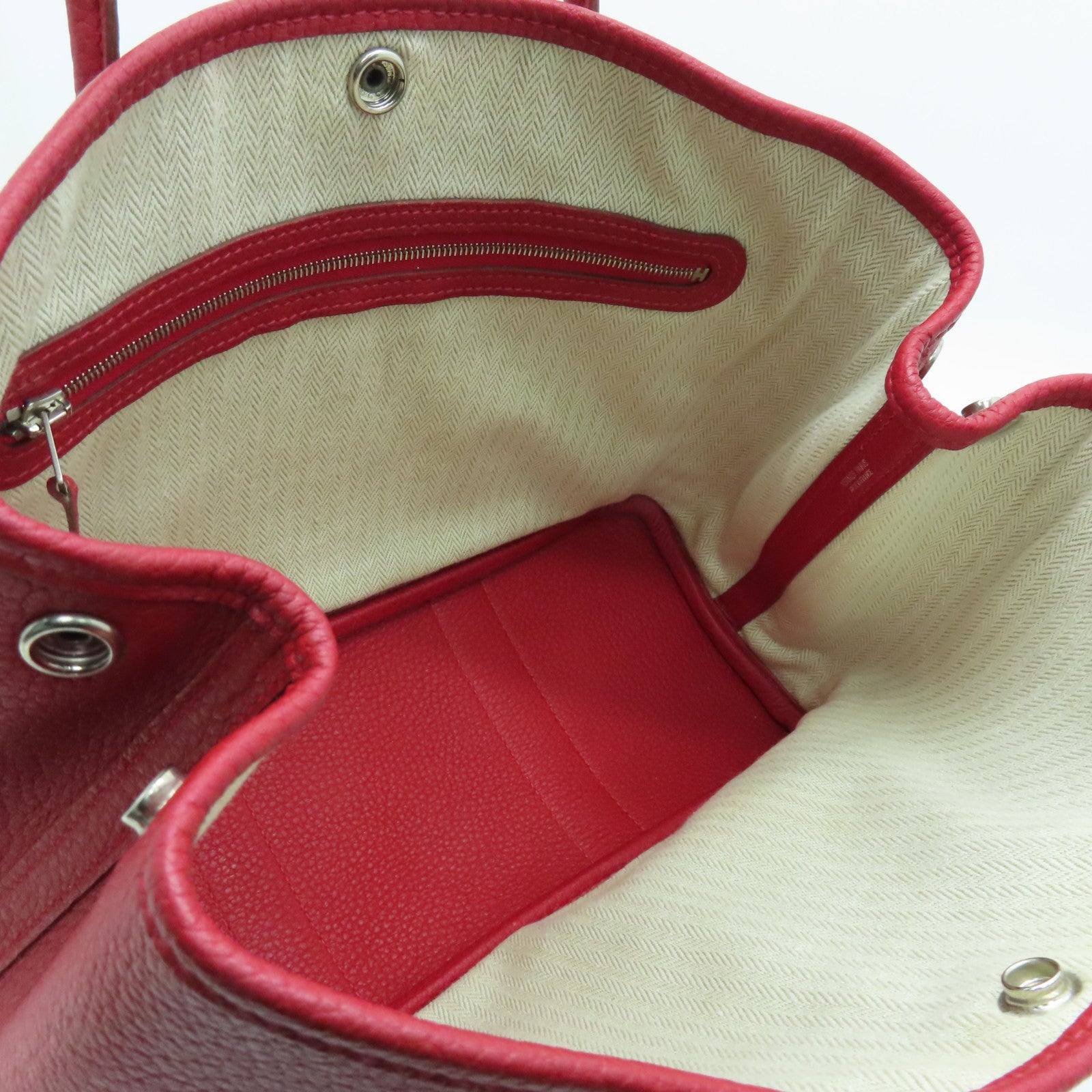 HERMES Negonda皮革Garden Party TPM银扣手挽袋Rouge Casaque红色