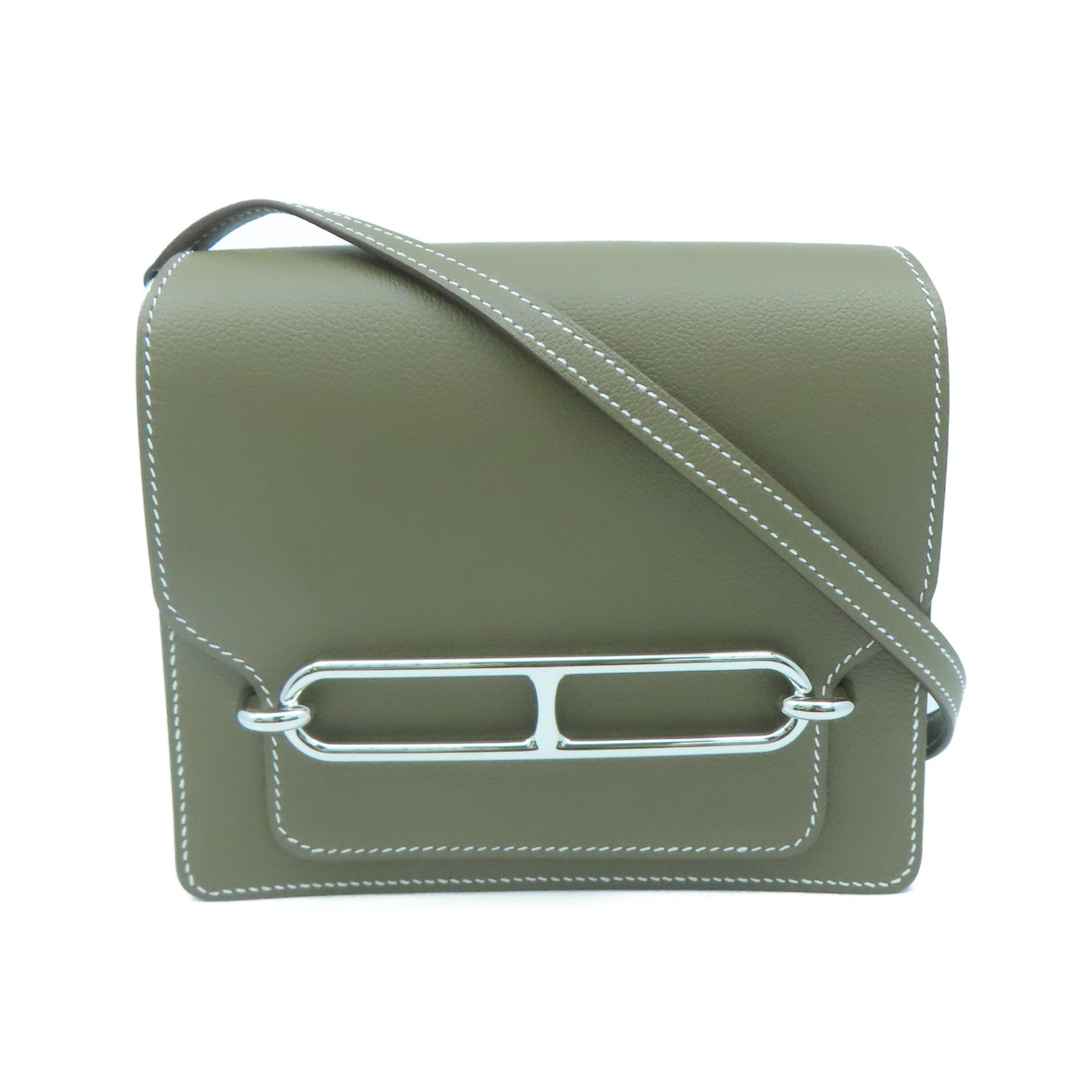 HERMES Evercolor Leather Mini Roulis Silver Buckle Shoulder Bag Elephant Gray