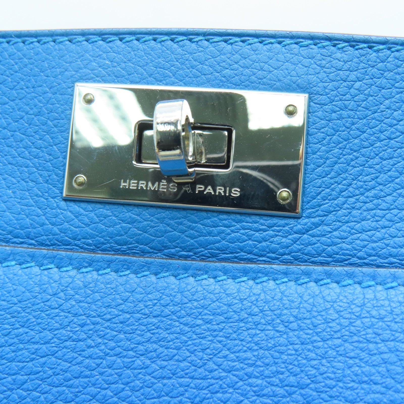 HERMES 【激減優惠】Evercolor皮革Toolbox 20 Shoulder Bag銀扣手挽肩背兩用袋藍色