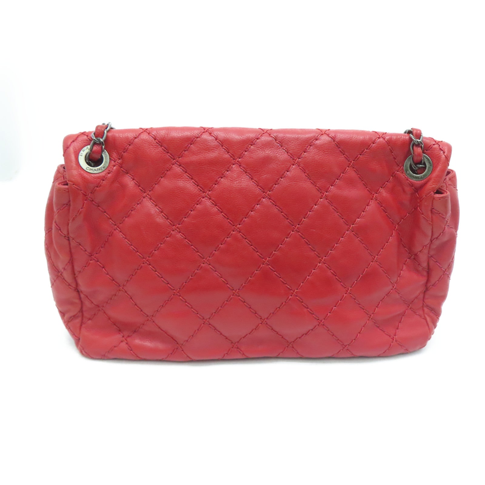 CHANEL 【激减优惠】菱格Caviar皮革Chain Shoulder Bag银扣肩背袋红色