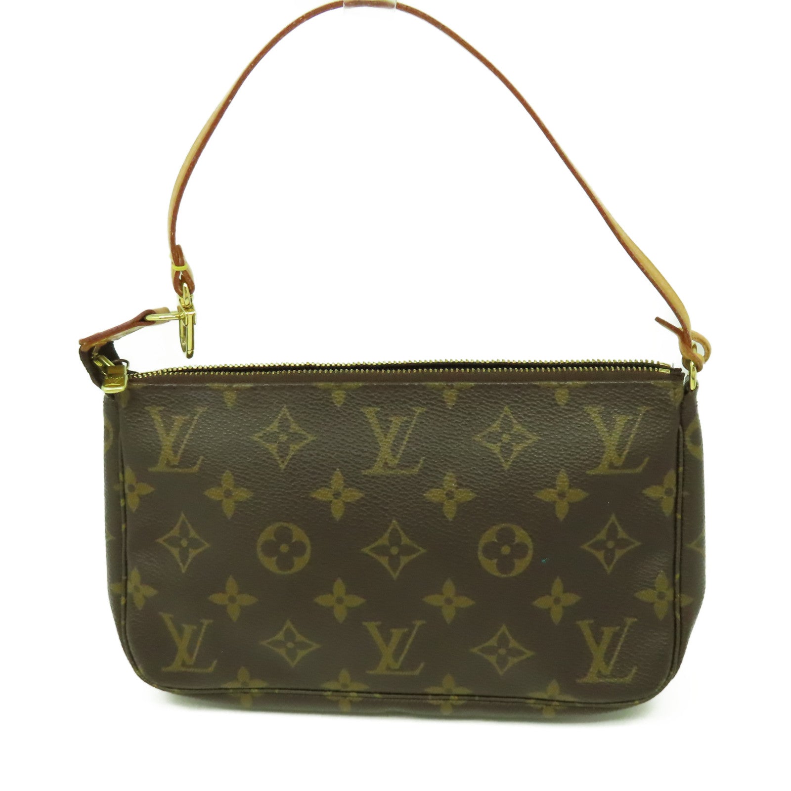 LOUIS VUITTON Monogram Pochette Accessories金扣肩背袋啡色