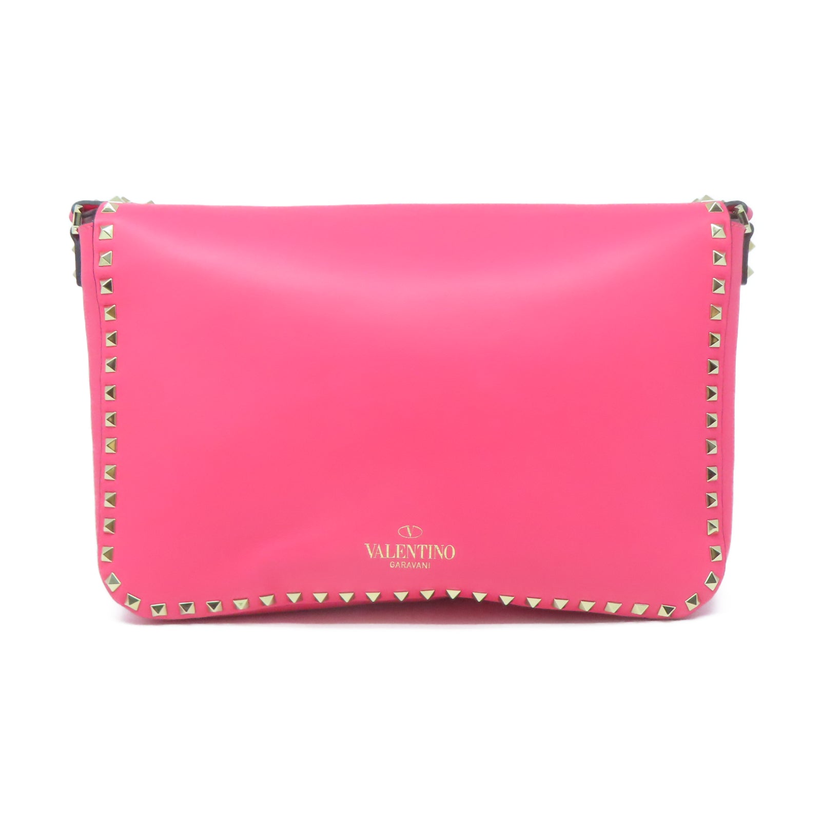 Valentino 牛皮皮革Shoulder Bag金扣肩背袋粉紅色