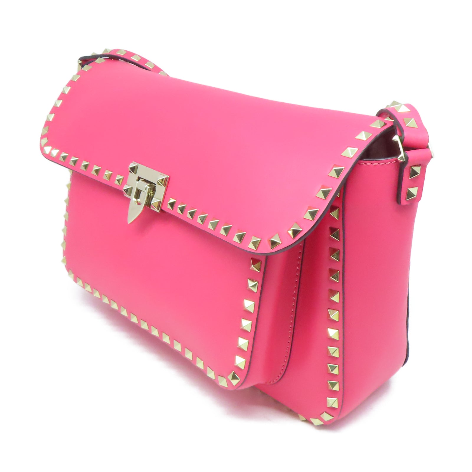 Valentino 牛皮皮革Shoulder Bag金扣肩背袋粉紅色