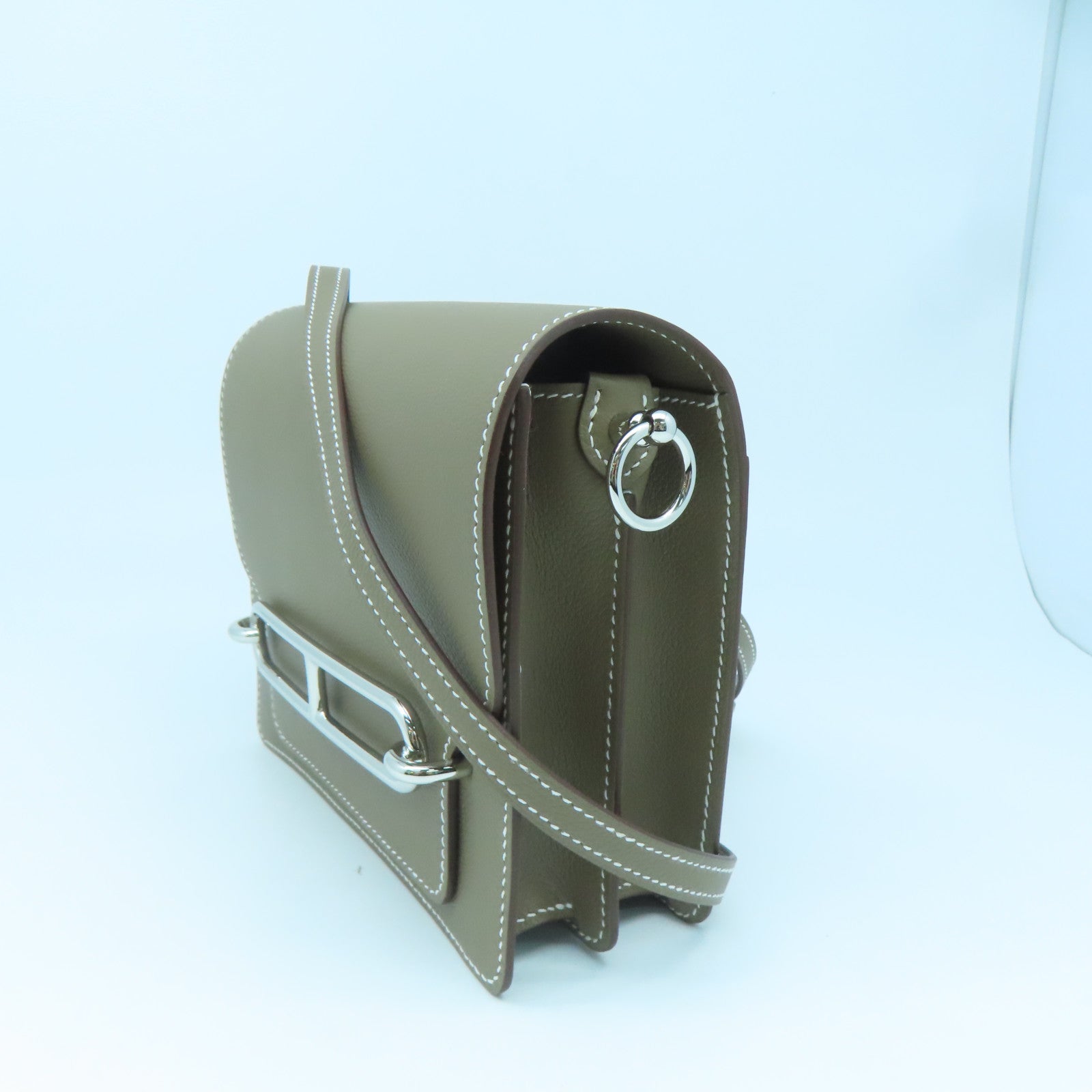 HERMES Evercolor Leather Mini Roulis Silver Buckle Shoulder Bag Elephant Gray