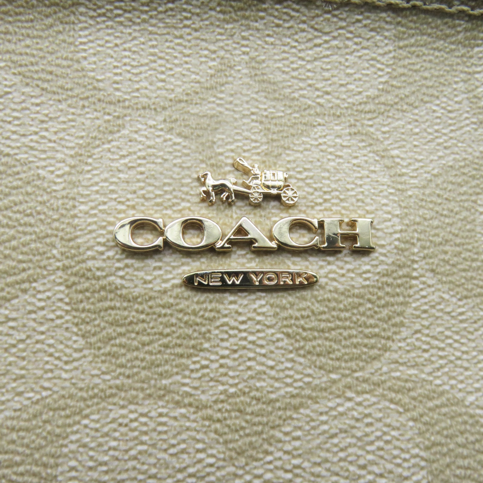 COACH 塗層帆布2Way Shoulder Bag手挽肩背兩用袋杏色/米白色