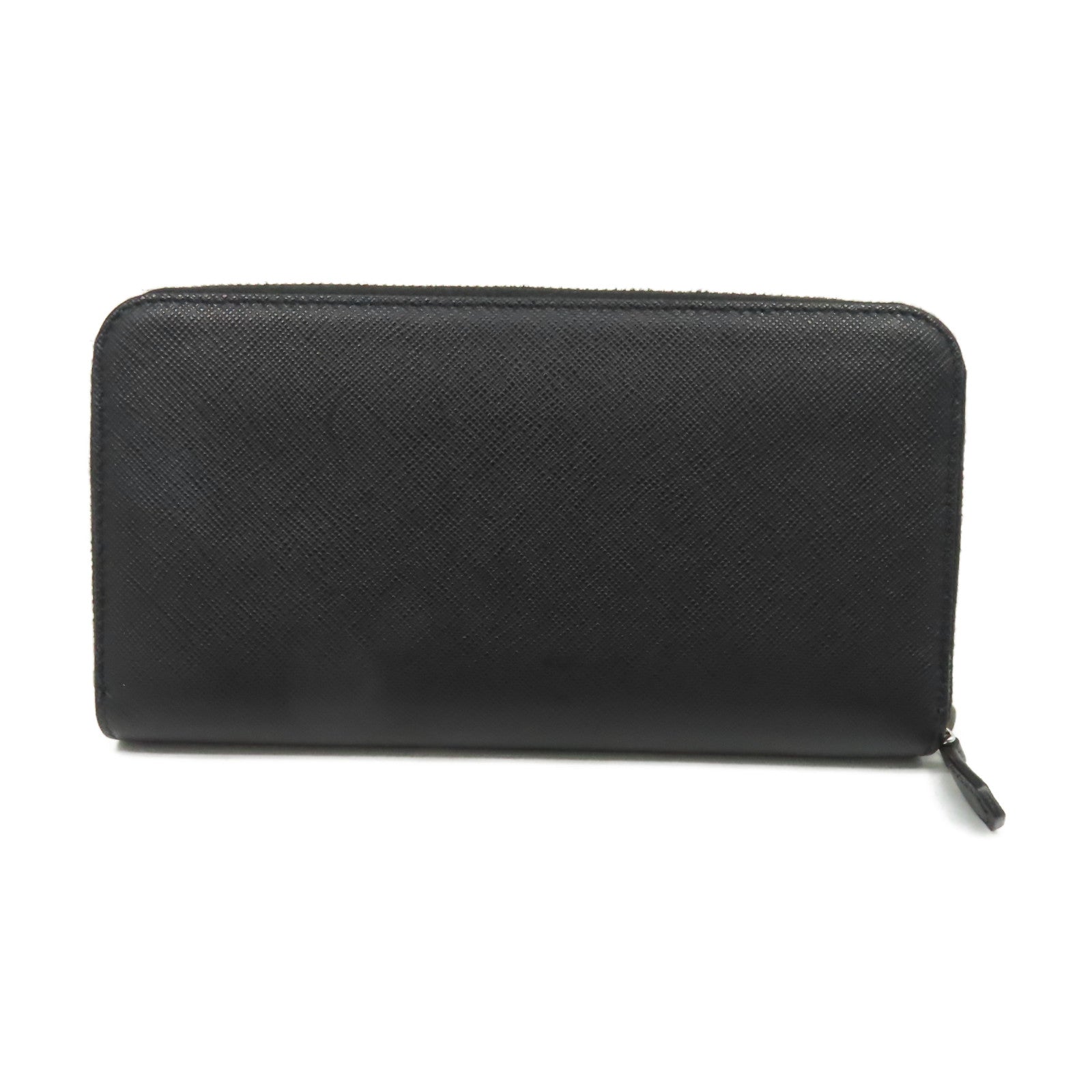 PRADA Saffiano皮革Robot Zipper Long Wallet銀扣長錢包黑色