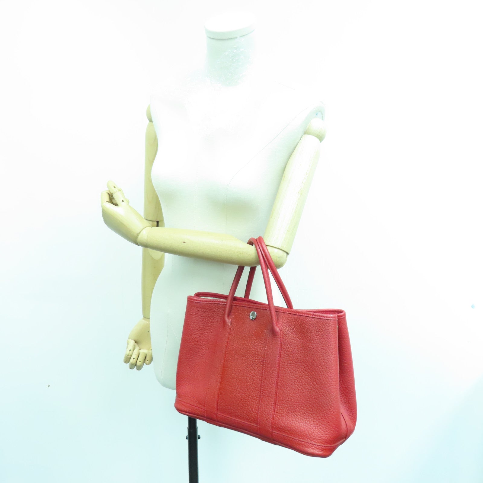 HERMES Negonda皮革Garden Party TPM银扣手挽袋Rouge Casaque红色