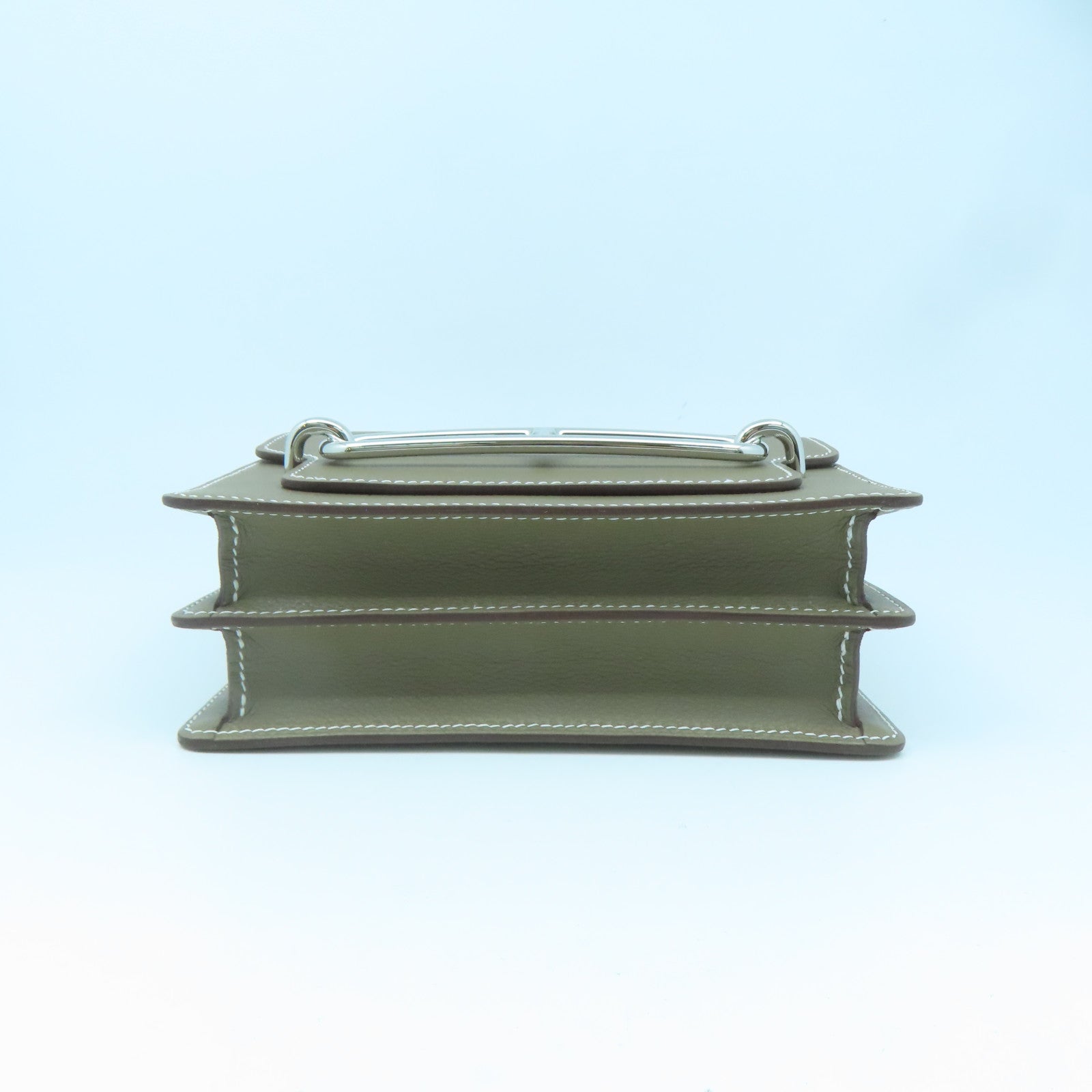 HERMES Evercolor Leather Mini Roulis Silver Buckle Shoulder Bag Elephant Gray