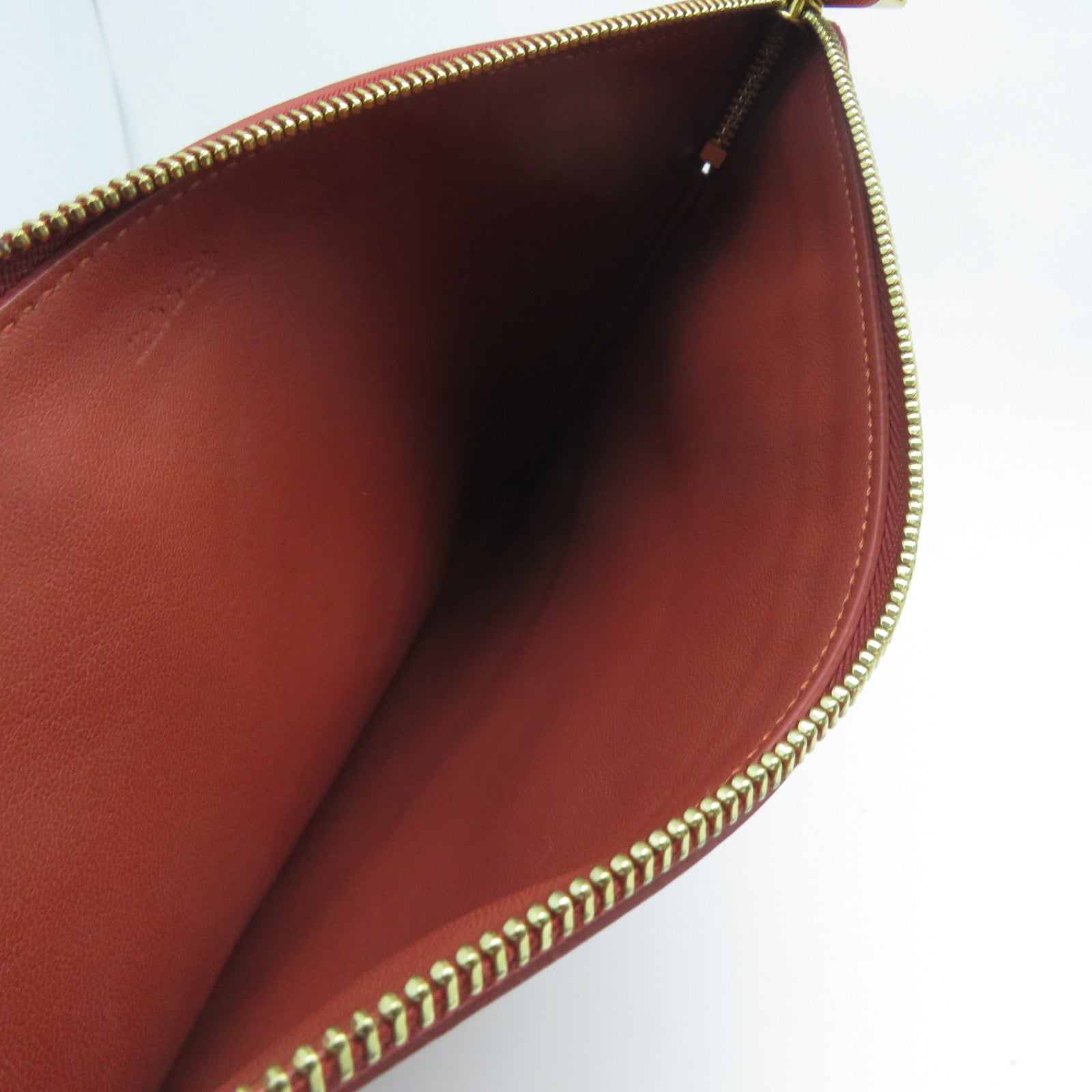 CELINE 牛皮皮革Clutch金扣手拿包紅色/啡色