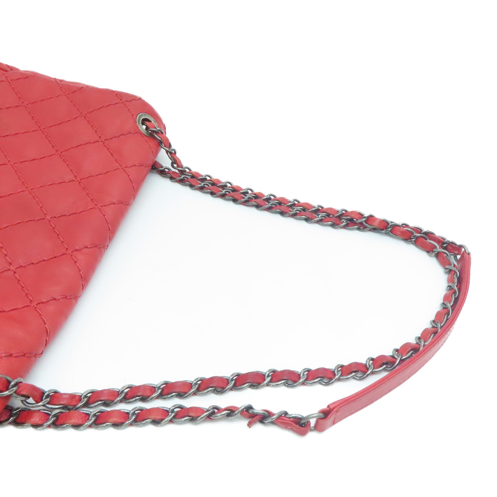 CHANEL 【激减优惠】菱格Caviar皮革Chain Shoulder Bag银扣肩背袋红色