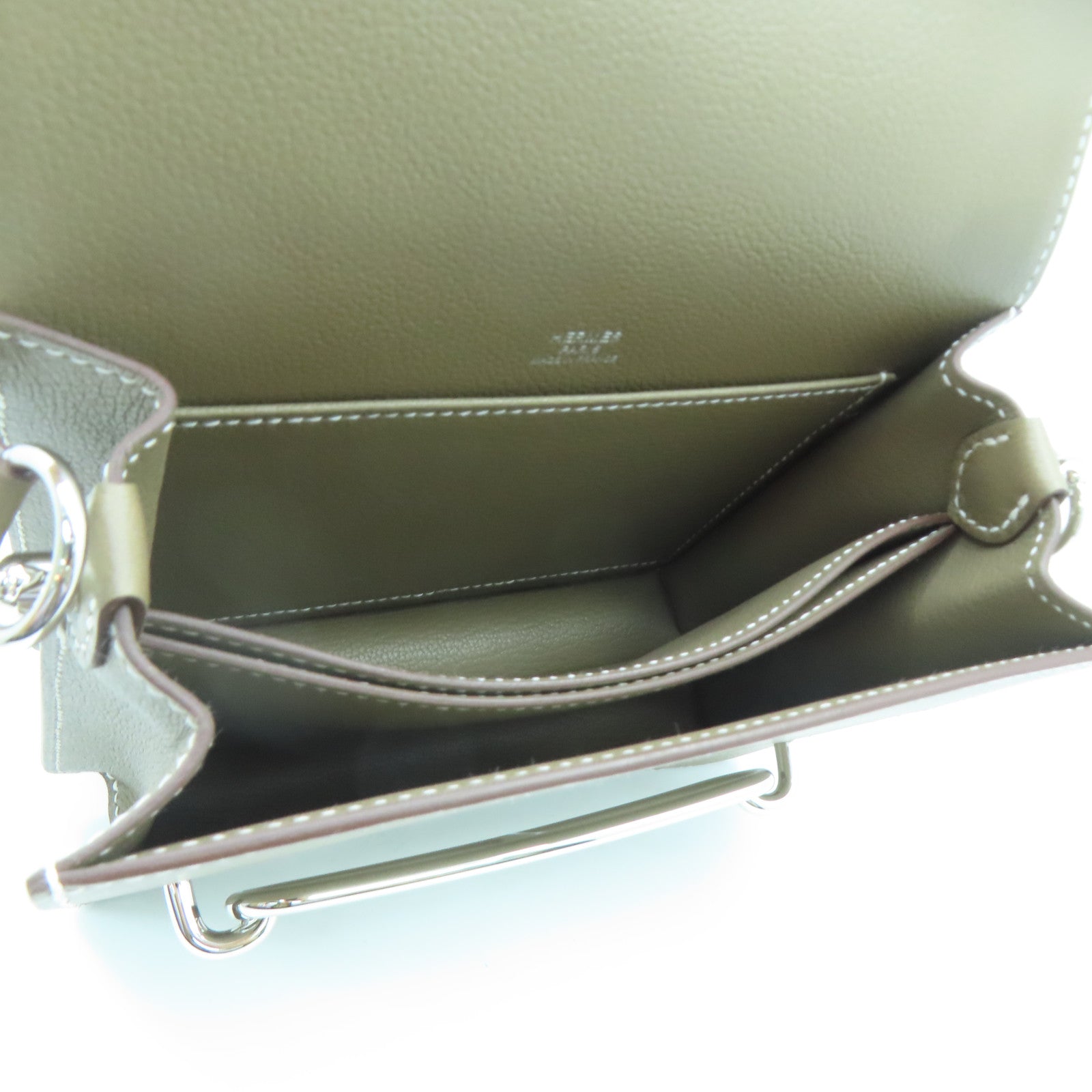 HERMES Evercolor Leather Mini Roulis Silver Buckle Shoulder Bag Elephant Gray
