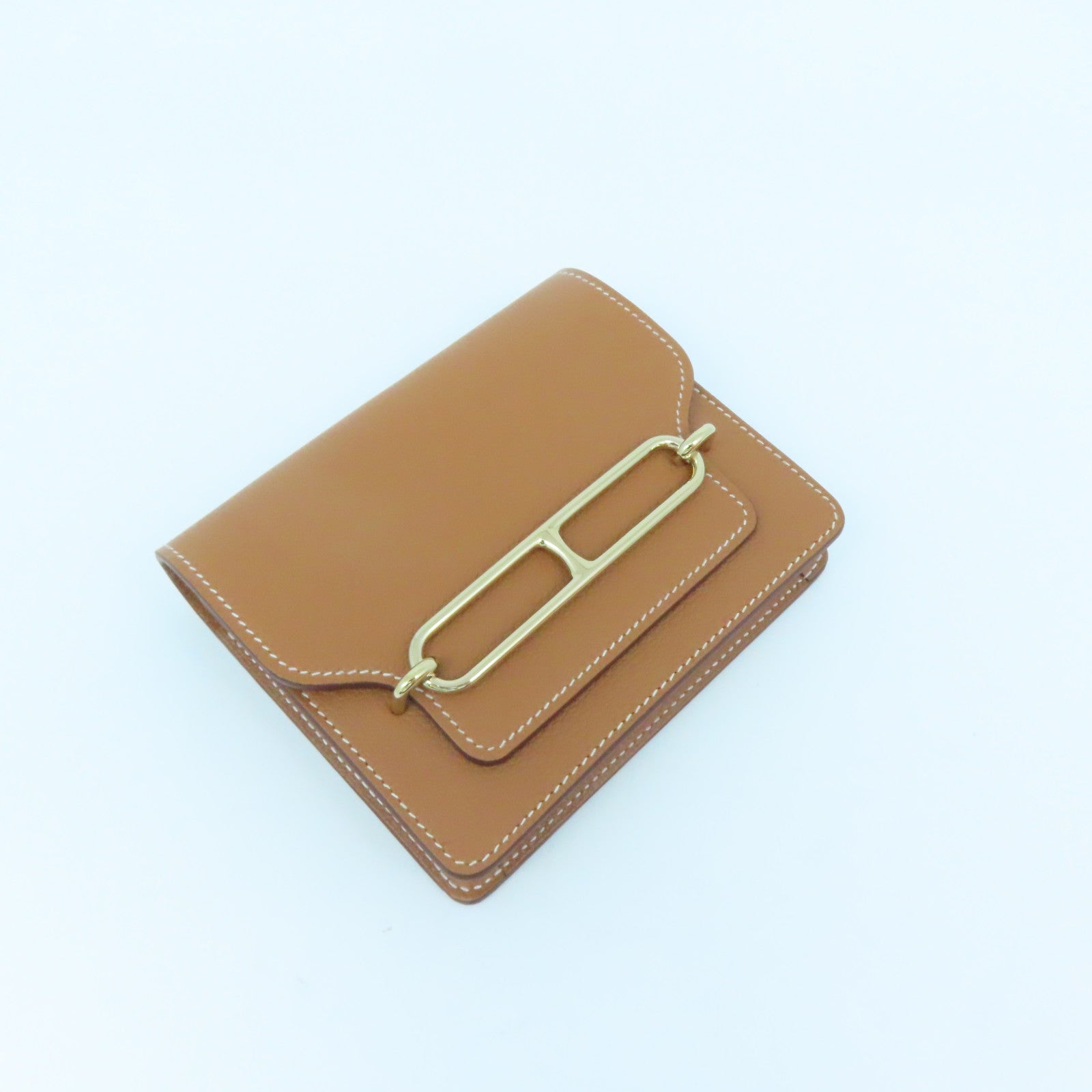 HERMES Evercolor皮革Roulis Slim金扣钱包Gold啡色