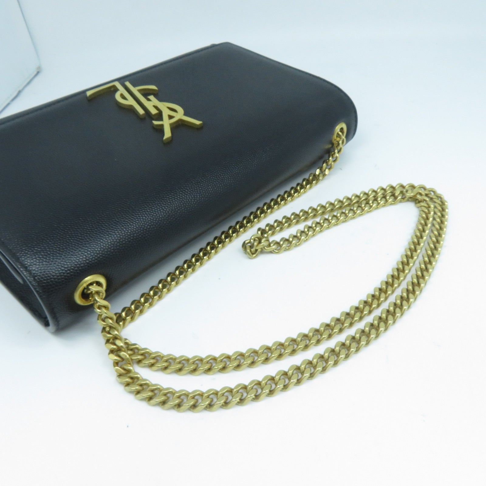 SAINT LAURENT 牛皮皮革Chain Shoulder金扣鏈帶肩背袋黑色