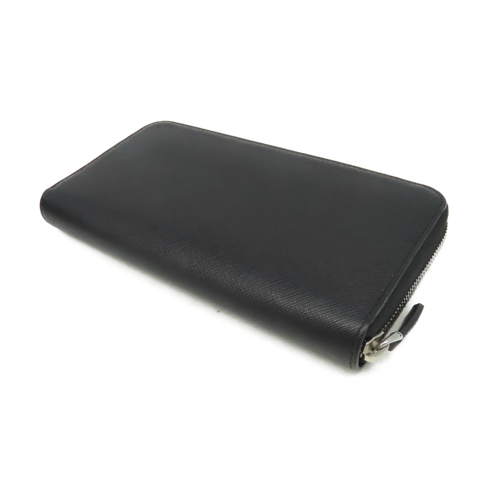 PRADA Saffiano皮革Robot Zipper Long Wallet銀扣長錢包黑色