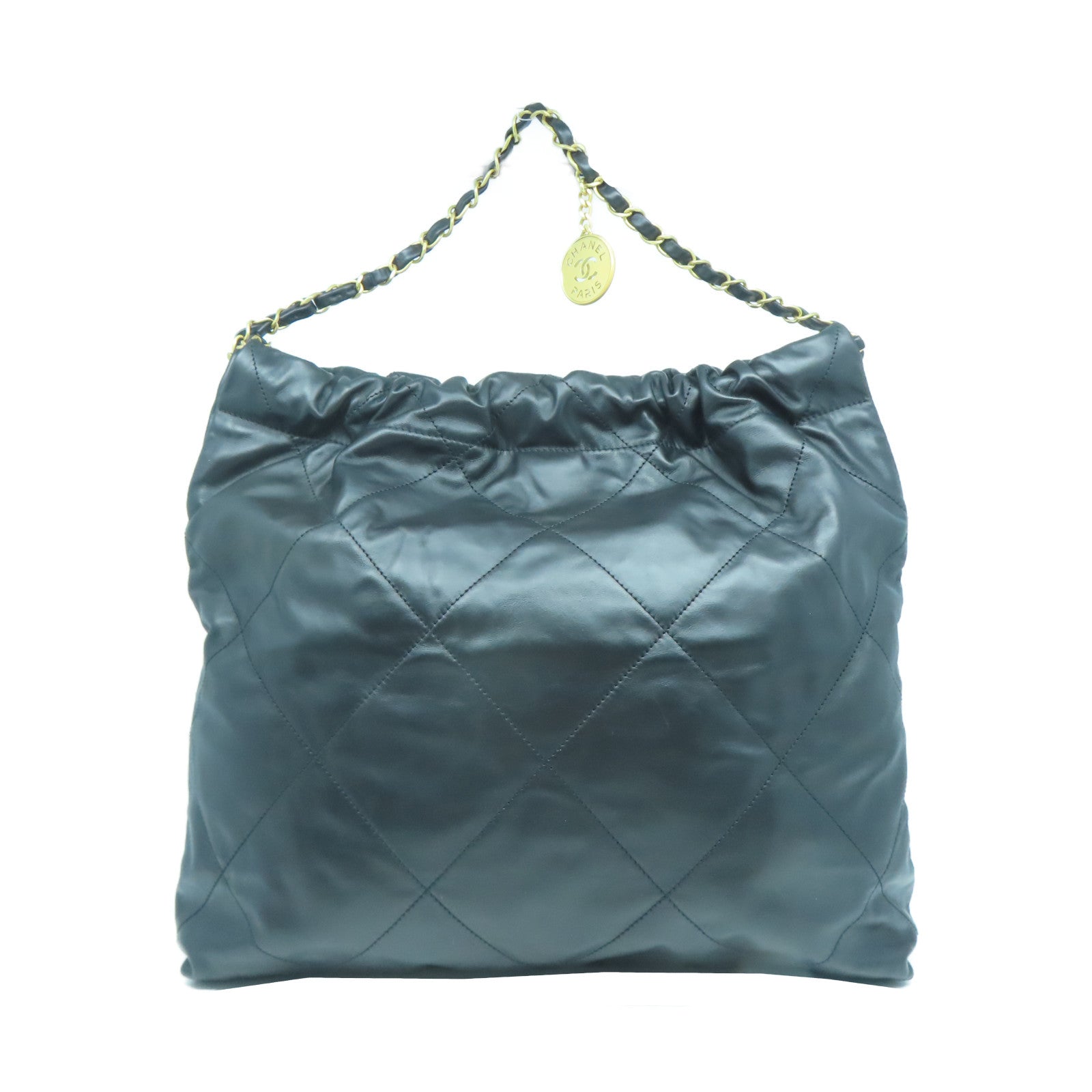 CHANEL 菱格羊皮皮革Chanel 22 Medium金扣鏈帶手挽袋黑色