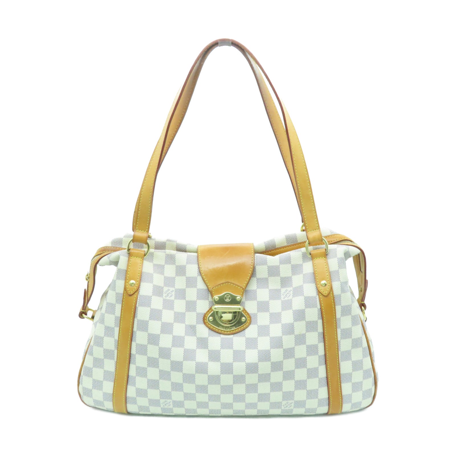 LOUIS VUITTON Damier Azur Stresa GM Gold Buckle Shoulder Bag White