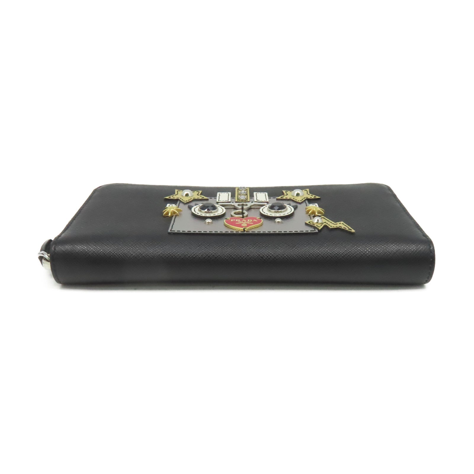 PRADA Saffiano皮革Robot Zipper Long Wallet銀扣長錢包黑色