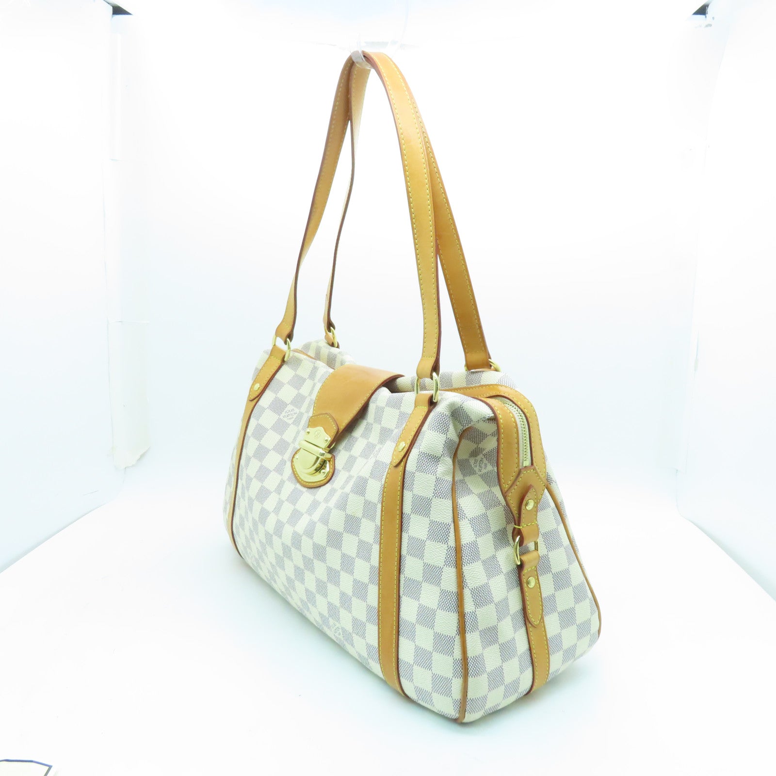 LOUIS VUITTON Damier Azur Stresa GM Gold Buckle Shoulder Bag White