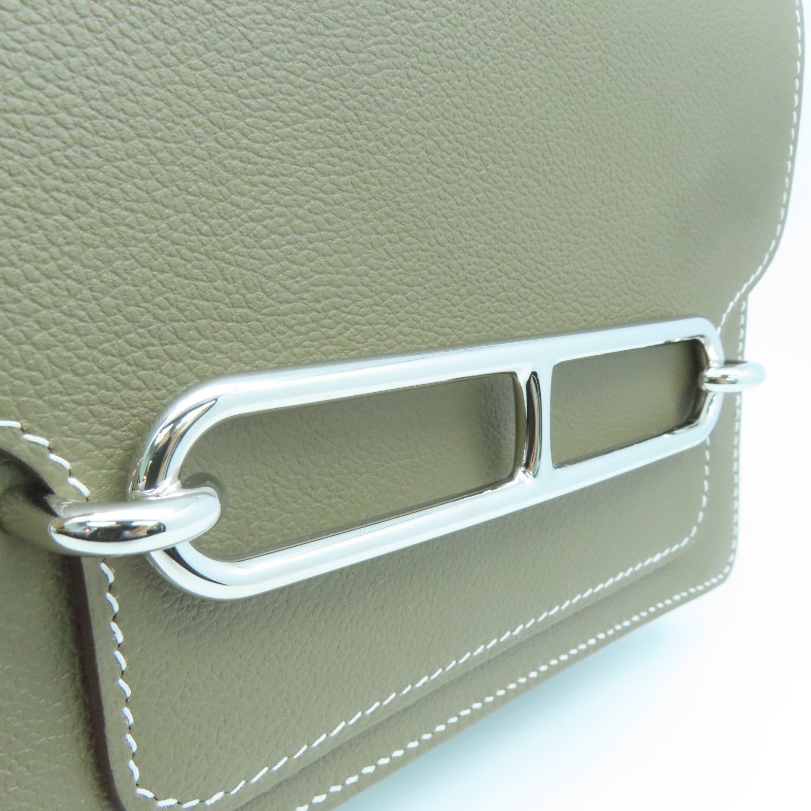 HERMES Evercolor Leather Mini Roulis Silver Buckle Shoulder Bag Elephant Gray