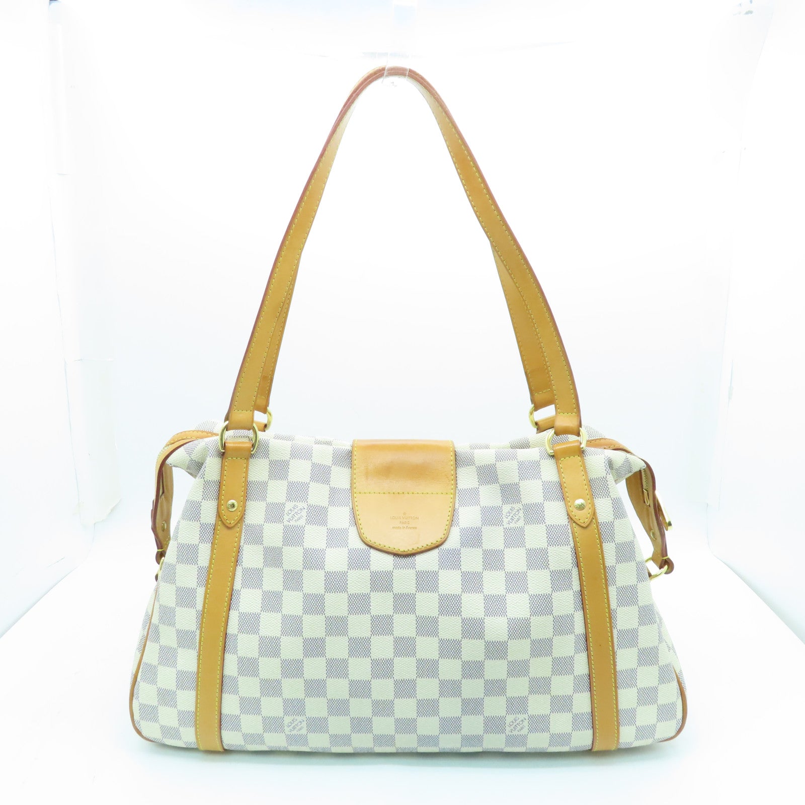 LOUIS VUITTON Damier Azur Stresa GM Gold Buckle Shoulder Bag White