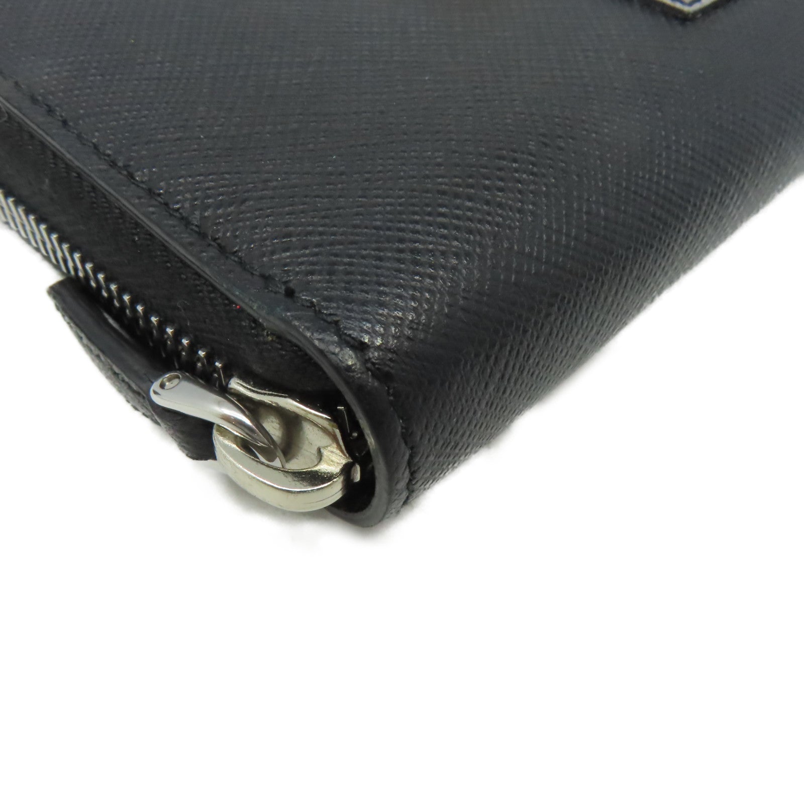PRADA Saffiano皮革Robot Zipper Long Wallet銀扣長錢包黑色