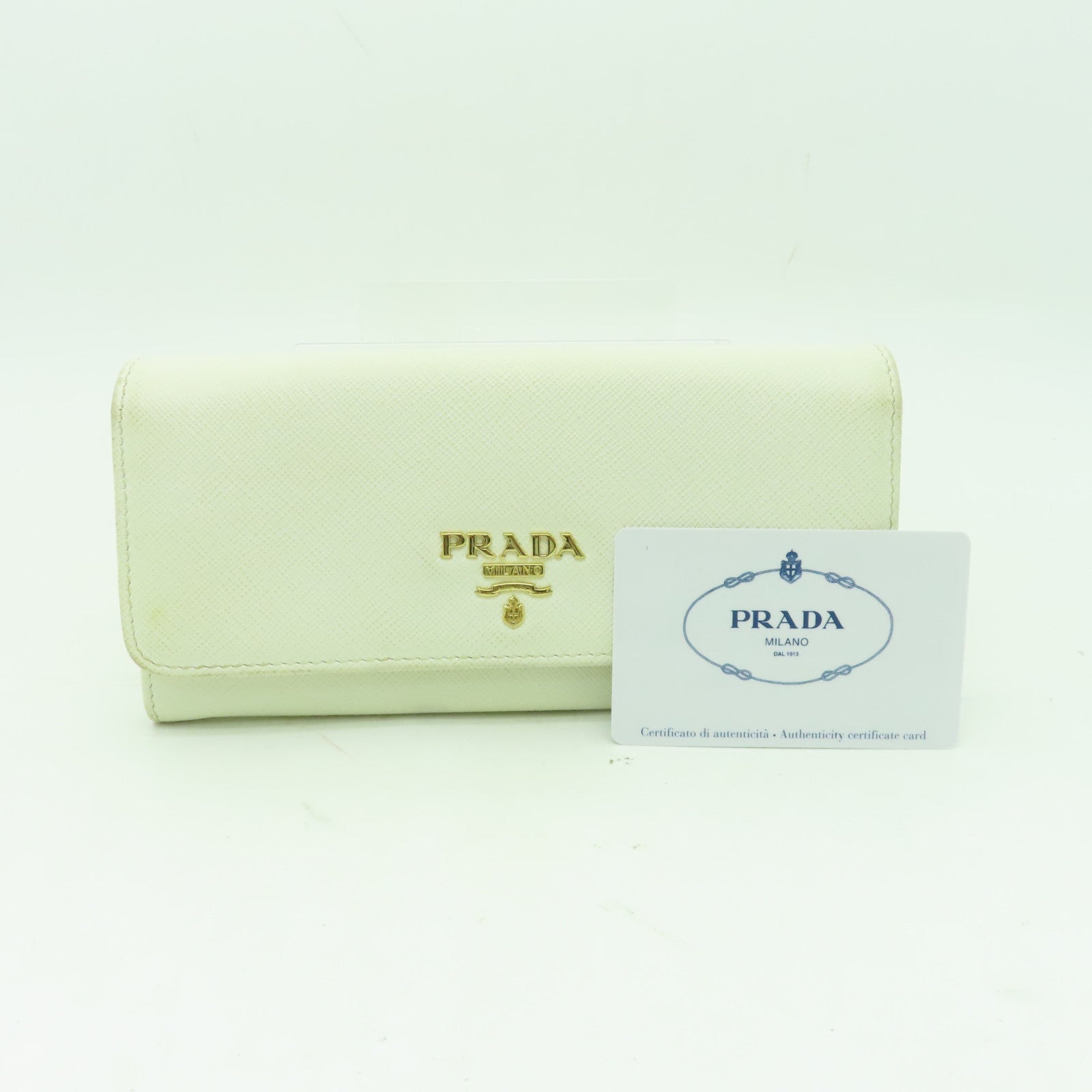 PRADA 牛皮皮革Long Wallet金扣長錢包白色