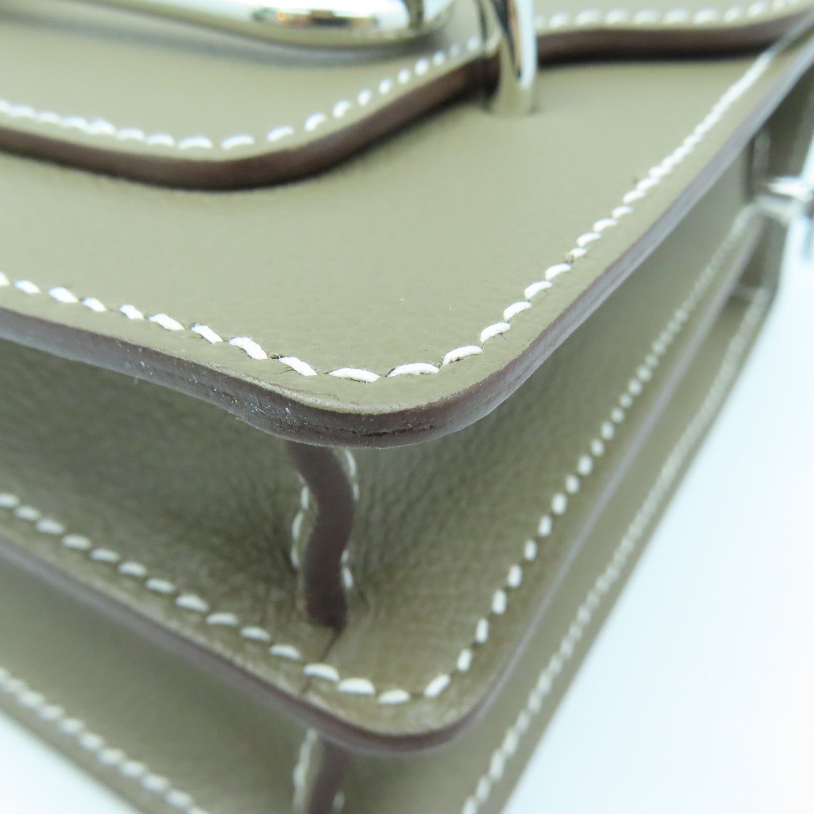HERMES Evercolor Leather Mini Roulis Silver Buckle Shoulder Bag Elephant Gray