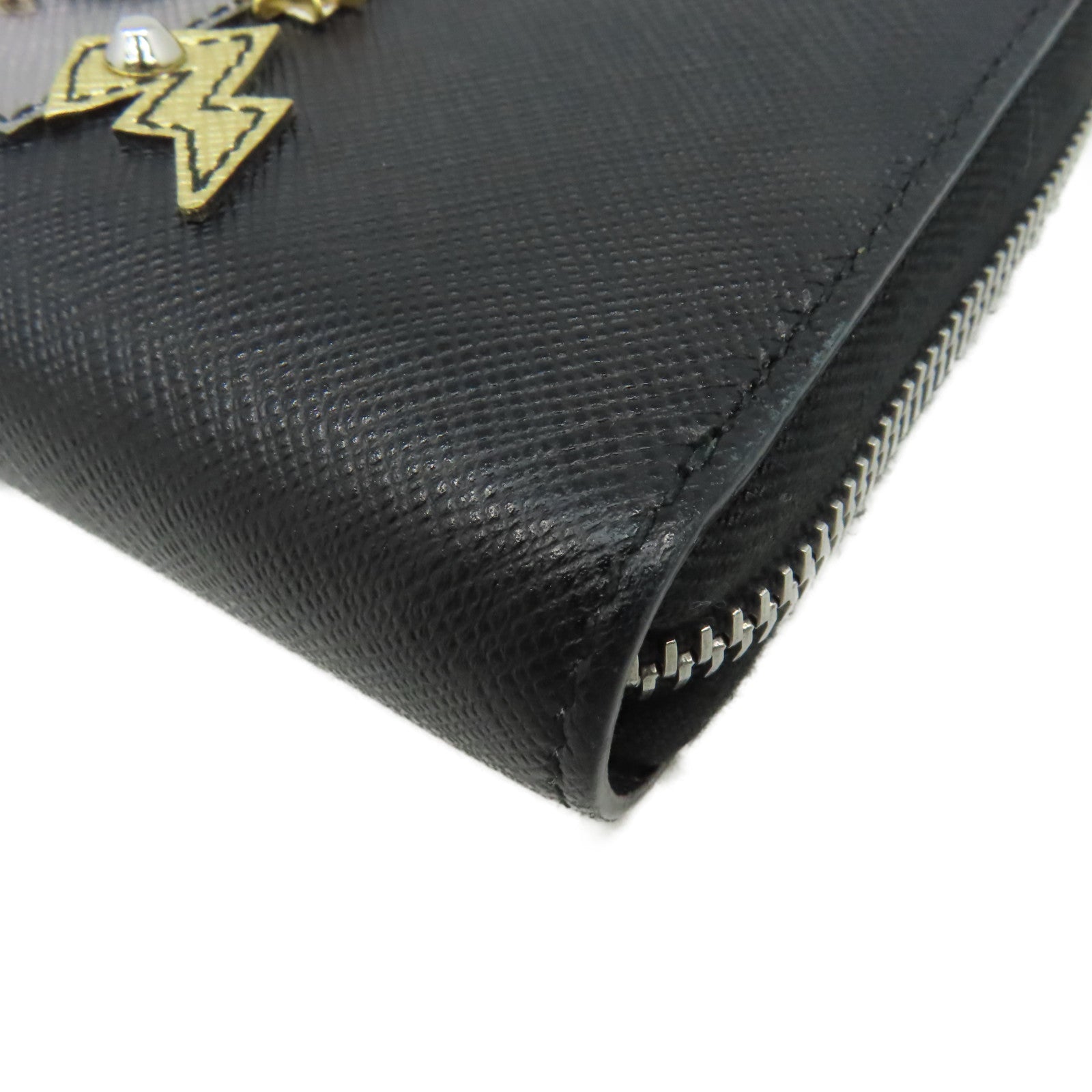PRADA Saffiano皮革Robot Zipper Long Wallet銀扣長錢包黑色