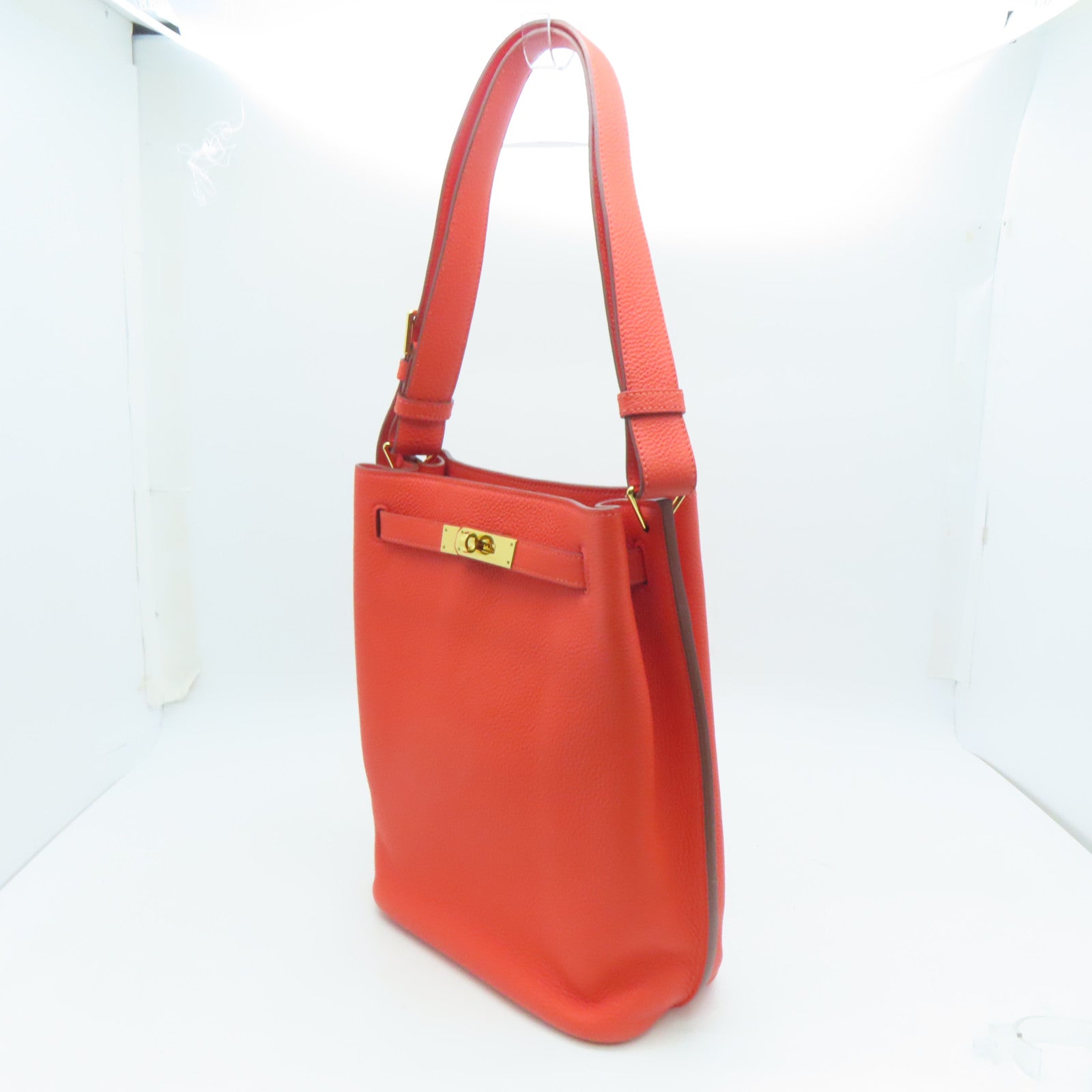 HERMES Togo皮革So Kelly 22 Shoulder Bag金扣肩背袋橙色9T