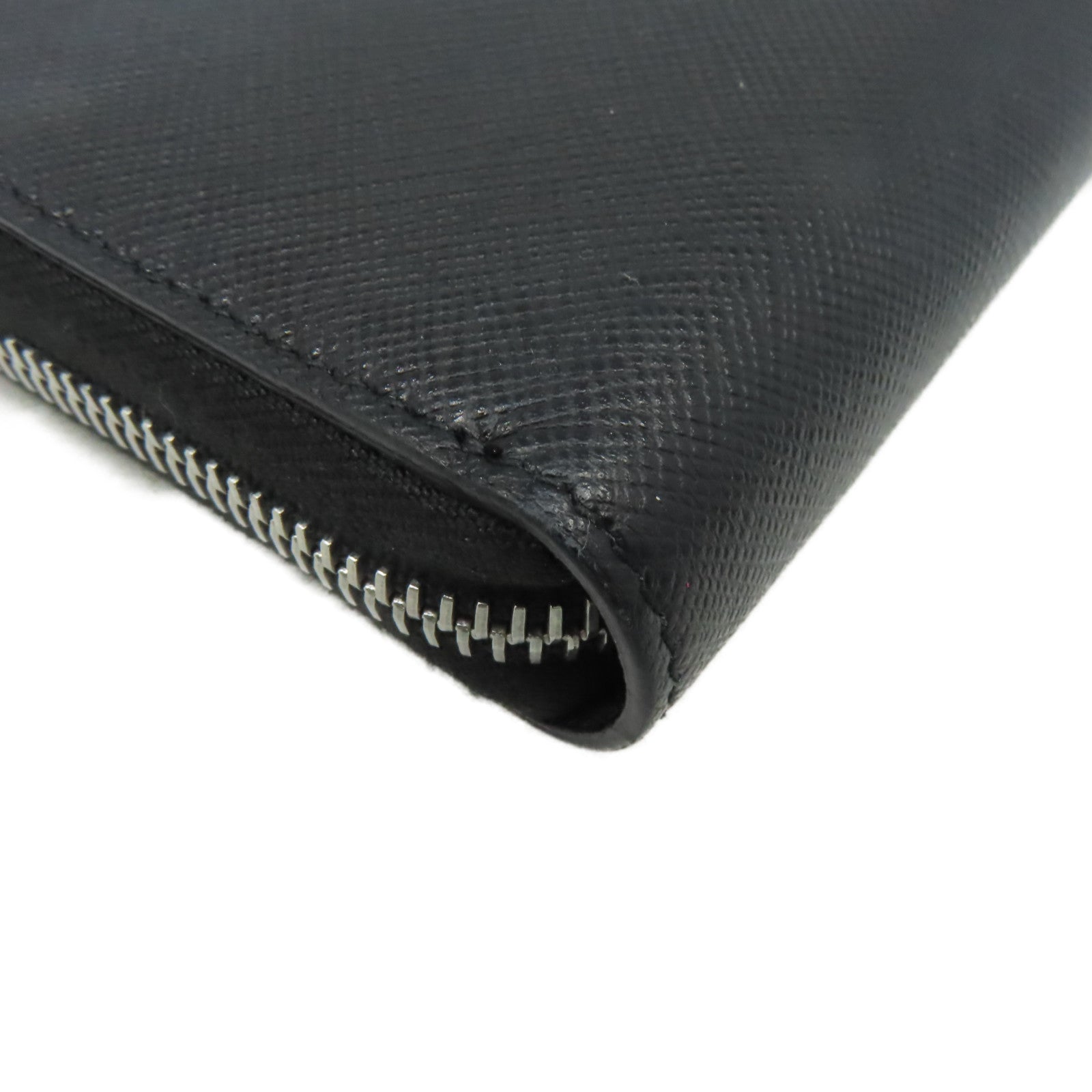 PRADA Saffiano皮革Robot Zipper Long Wallet銀扣長錢包黑色