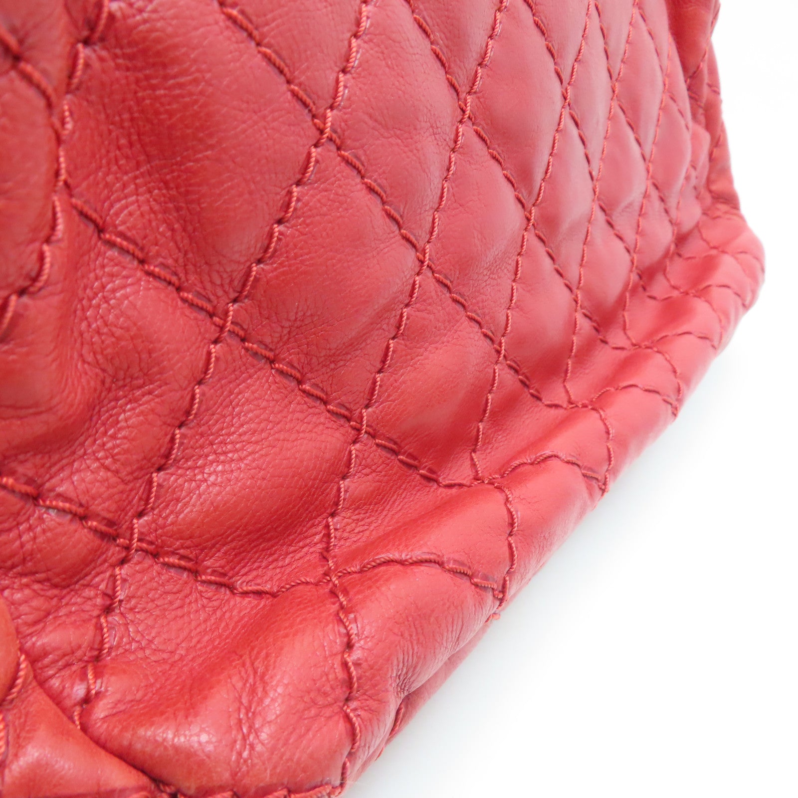 CHANEL 【激减优惠】菱格Caviar皮革Chain Shoulder Bag银扣肩背袋红色