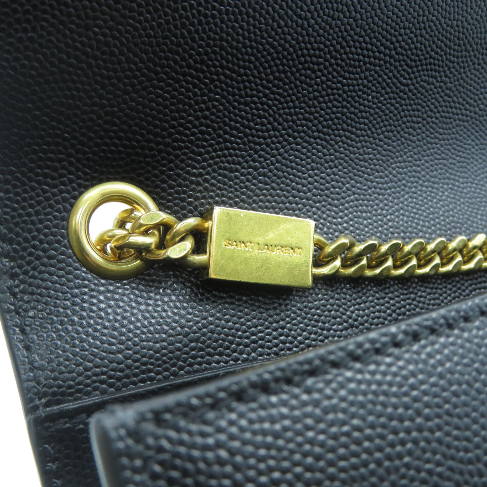 SAINT LAURENT 牛皮皮革Chain Shoulder金扣鏈帶肩背袋黑色