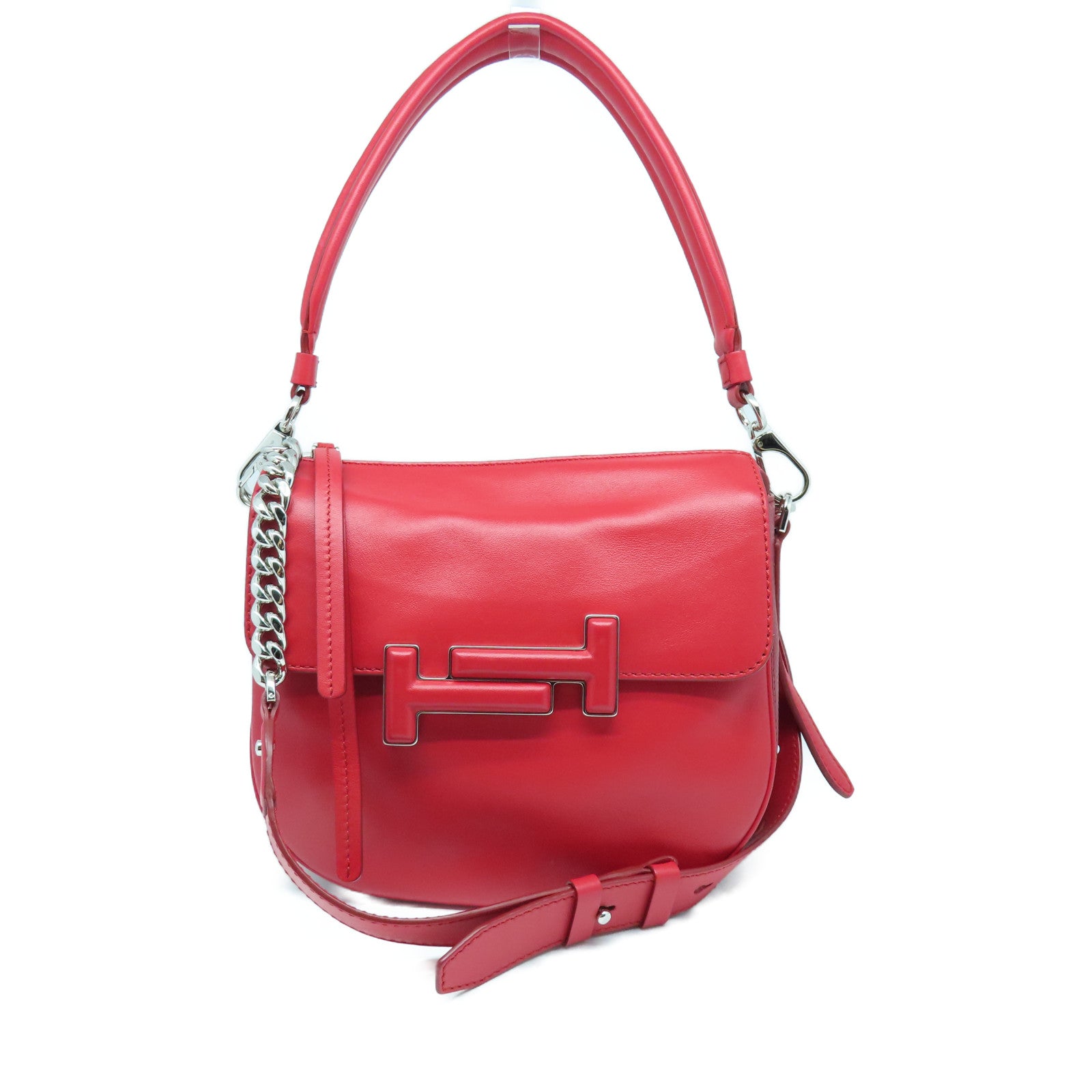 TOD'S 牛皮皮革Shoulder Bag银扣肩背袋红色