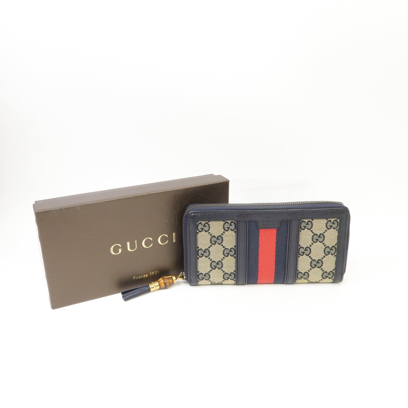 GUCCI 帆布Long Wallet金扣長錢包藍色米色