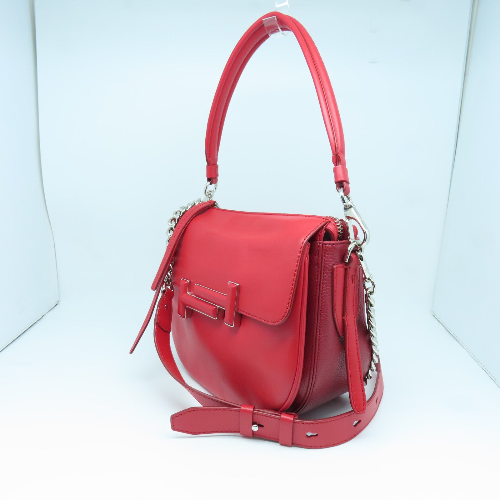 TOD'S 牛皮皮革Shoulder Bag银扣肩背袋红色