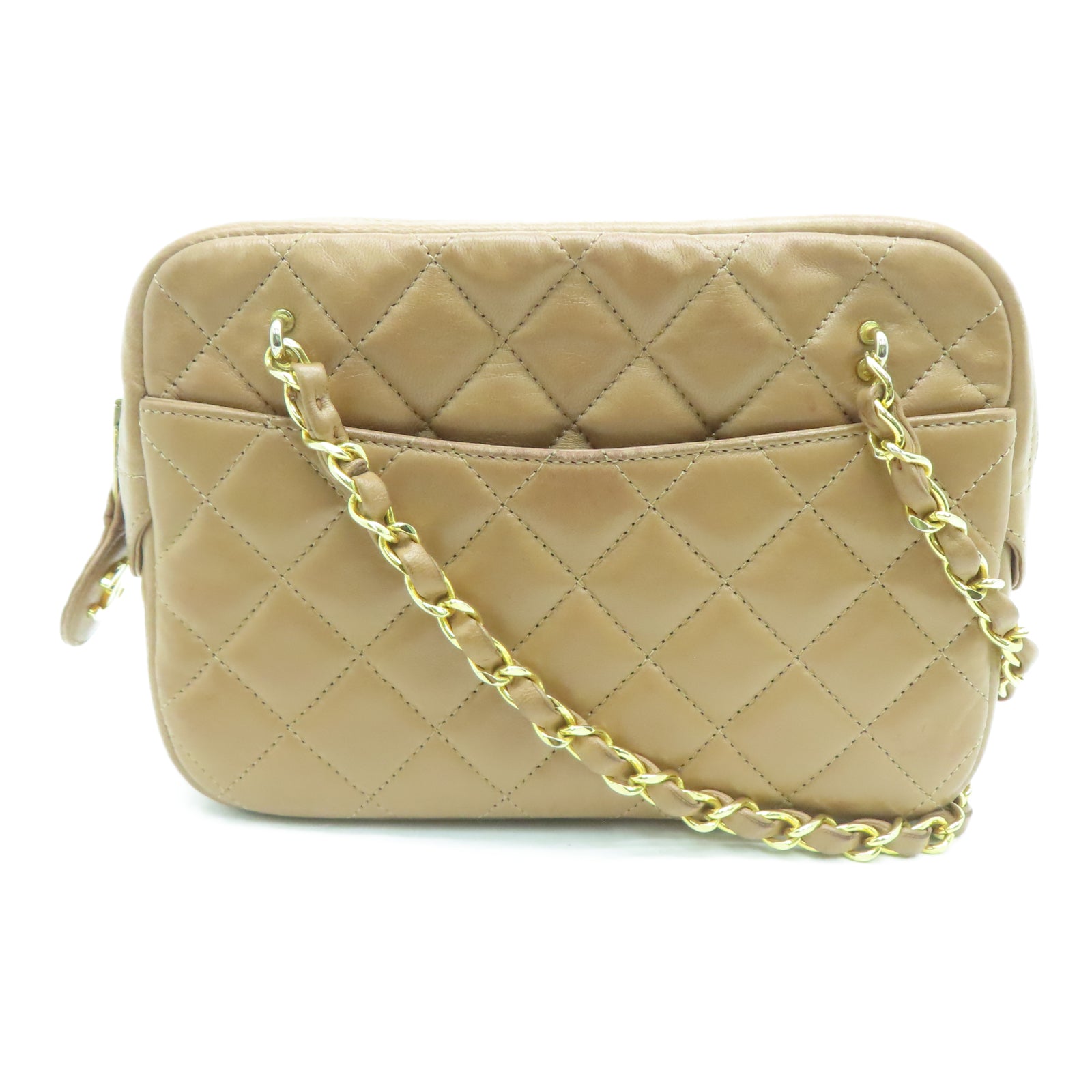 CHANEL Rhombus Sheepskin Leather Vintage Chain Tote Gold Buckle Chain Belt Shoulder Bag Brown