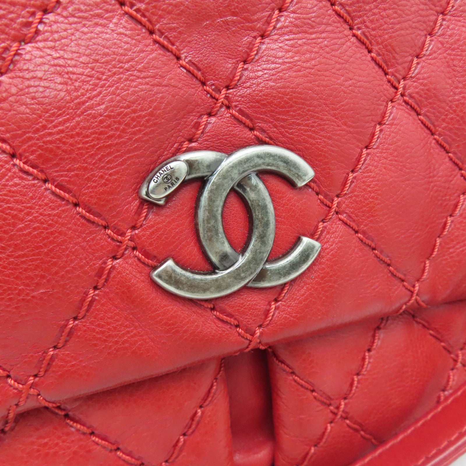 CHANEL 【激减优惠】菱格Caviar皮革Chain Shoulder Bag银扣肩背袋红色