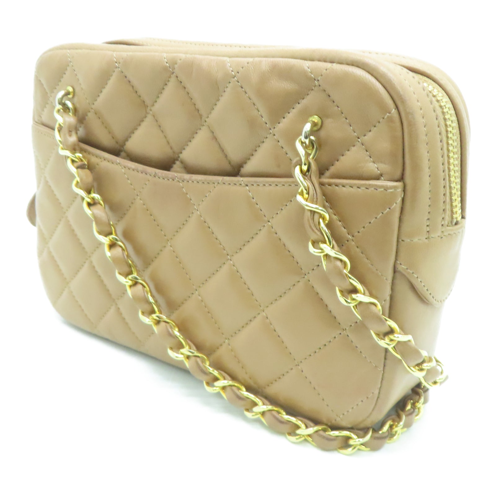 CHANEL Rhombus Sheepskin Leather Vintage Chain Tote Gold Buckle Chain Belt Shoulder Bag Brown