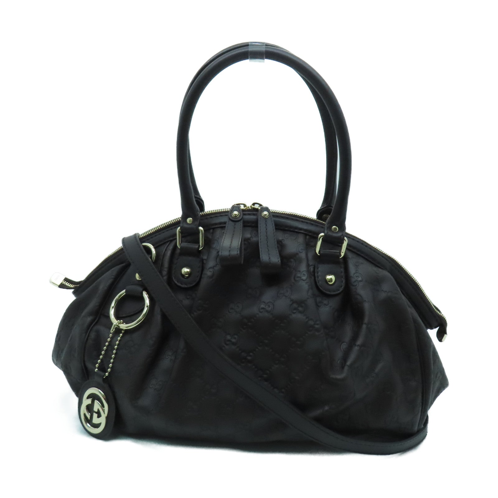 GUCCI cowhide leather 2way Shoulder gold buckle handle shoulder bag brown
