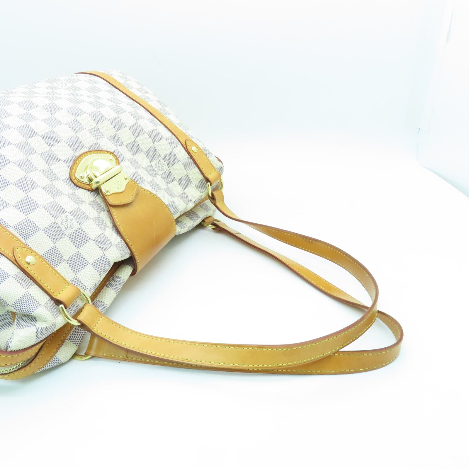 LOUIS VUITTON Damier Azur Stresa GM Gold Buckle Shoulder Bag White